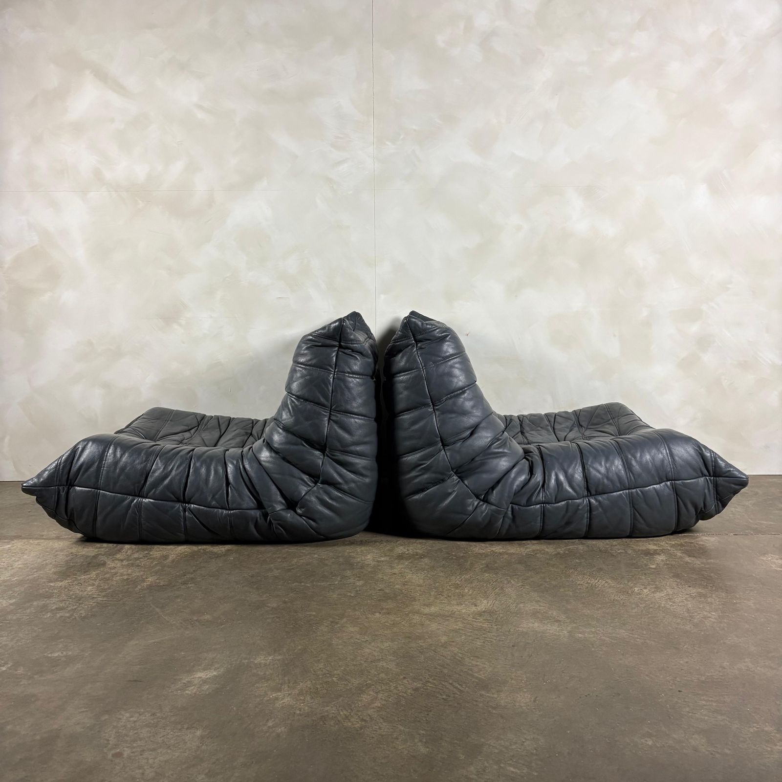 Togo Sofa Set Michel Ducaroy Ligne Roset Grey Leather Mid Century Retro Mcm photo Furniture