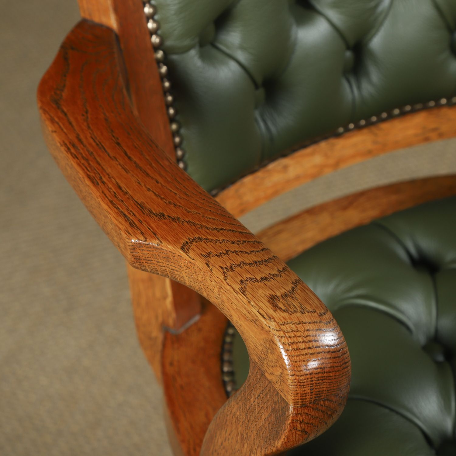 photo for sale English Edwardian Oak & Green Leather Revolving Office Arm Chair Circa 1910
