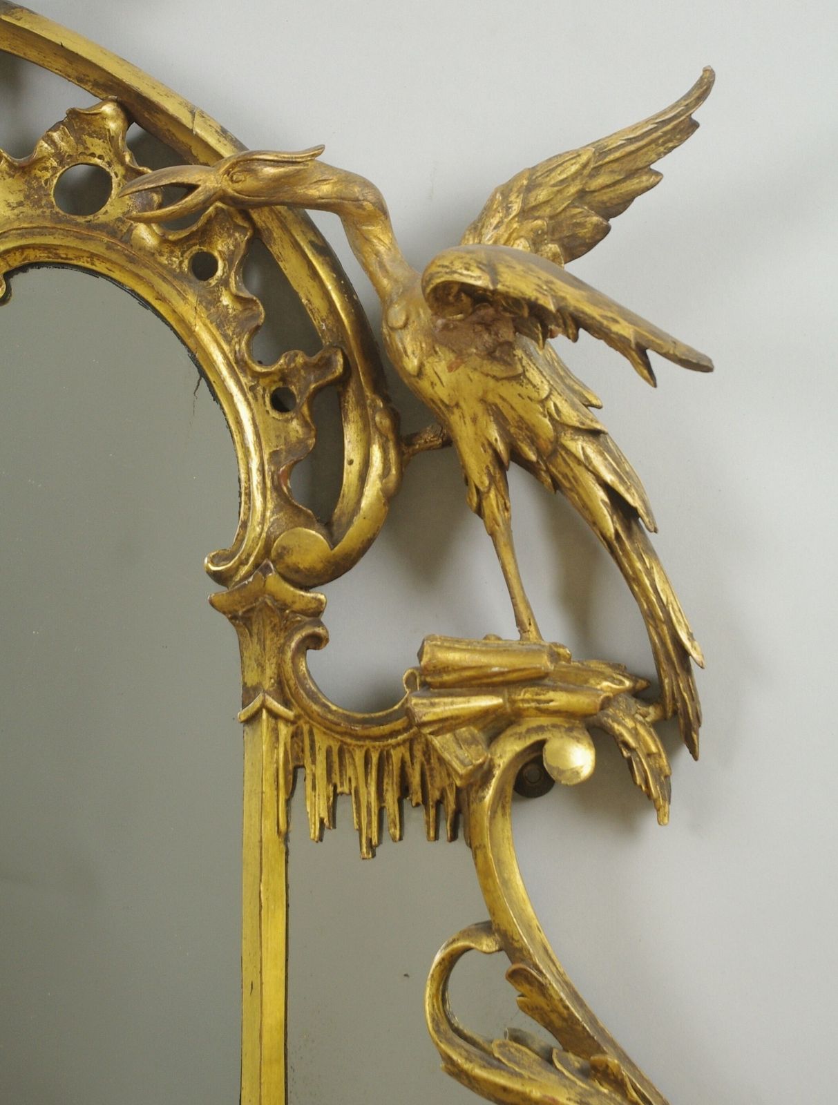 19th Century Chinese Chippendale Style Giltwood Overmantle Mirror photo vintage