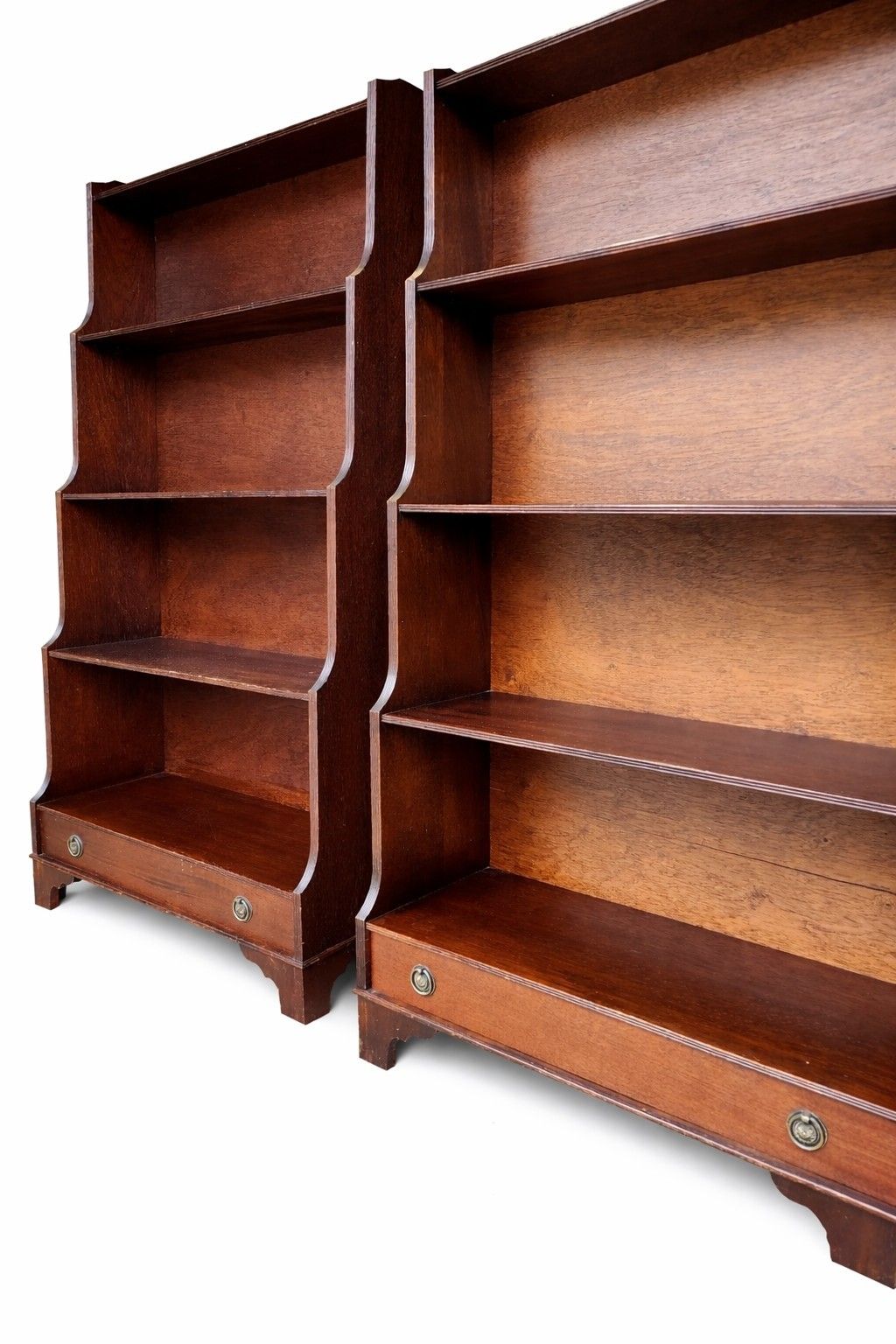2x Freestanding Antique Wooden 19th Century Mahogany Waterfall Bookcase photo for sale