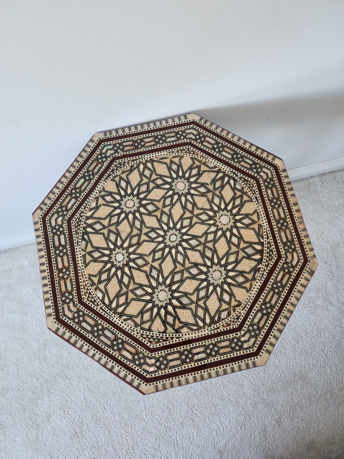 photo for sale Moroccan Mother Of Pearl Mosaic Inlaid Tilt Top Damascan Folding Side Table