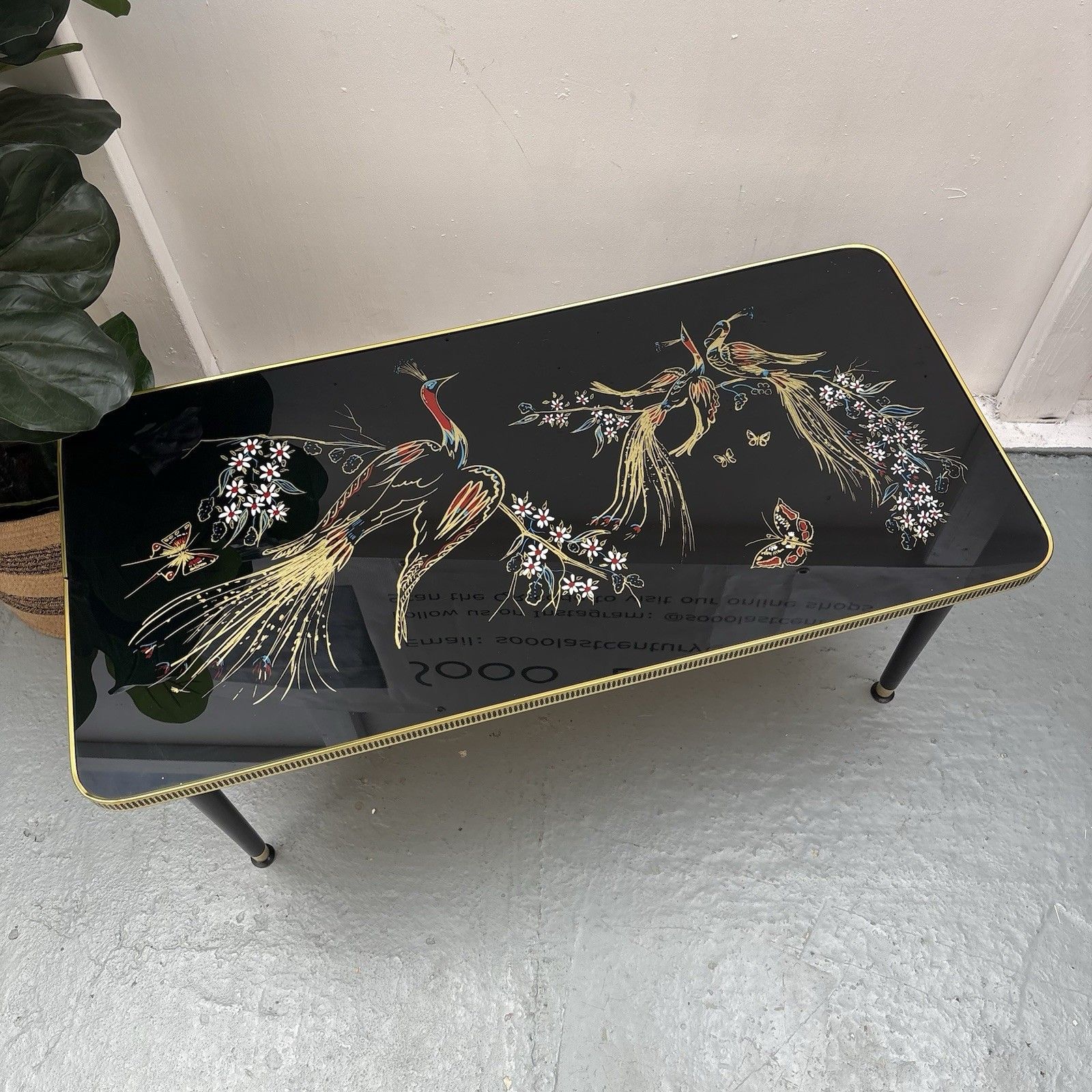 Vintage French Hollywood Regency Style 1970s Black Lacquered Gold Coffee Table photo for sale
