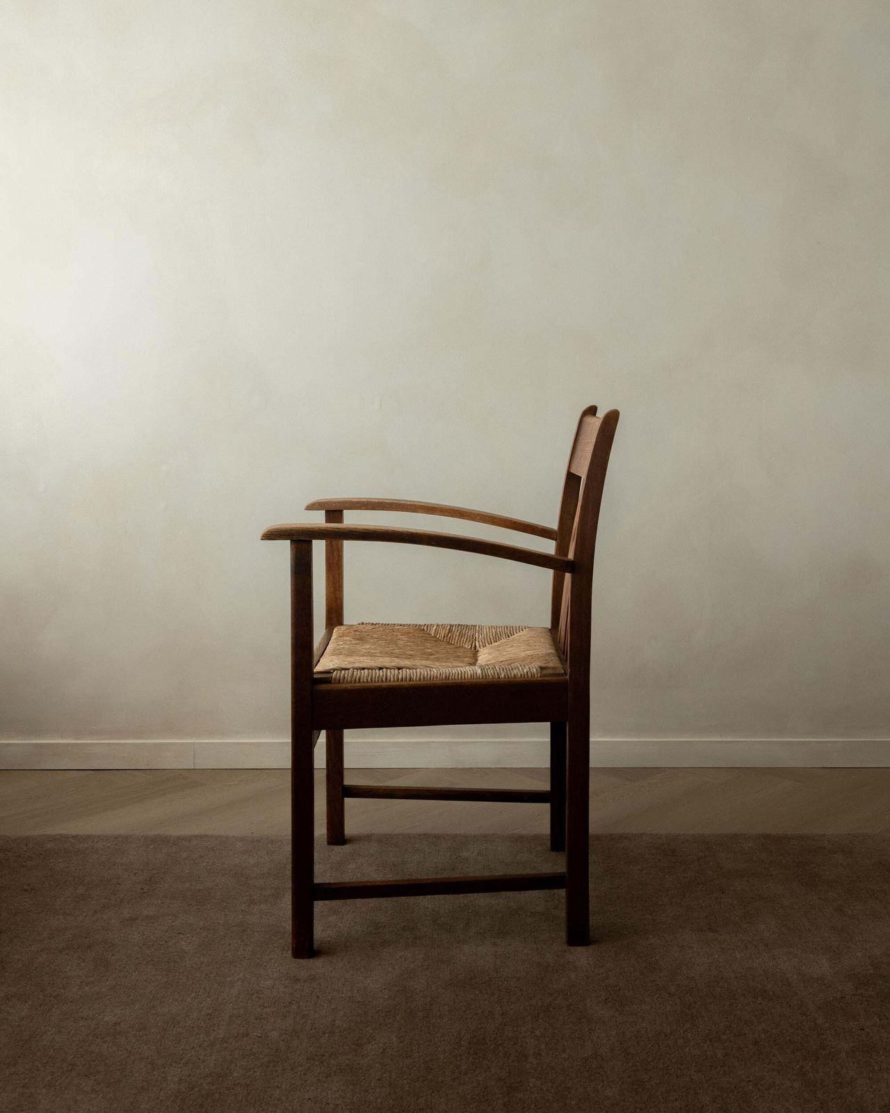 Dutch Art Deco Oak And Rush Armchair Amsterdam School, Netherlands, 1920s photo for sale