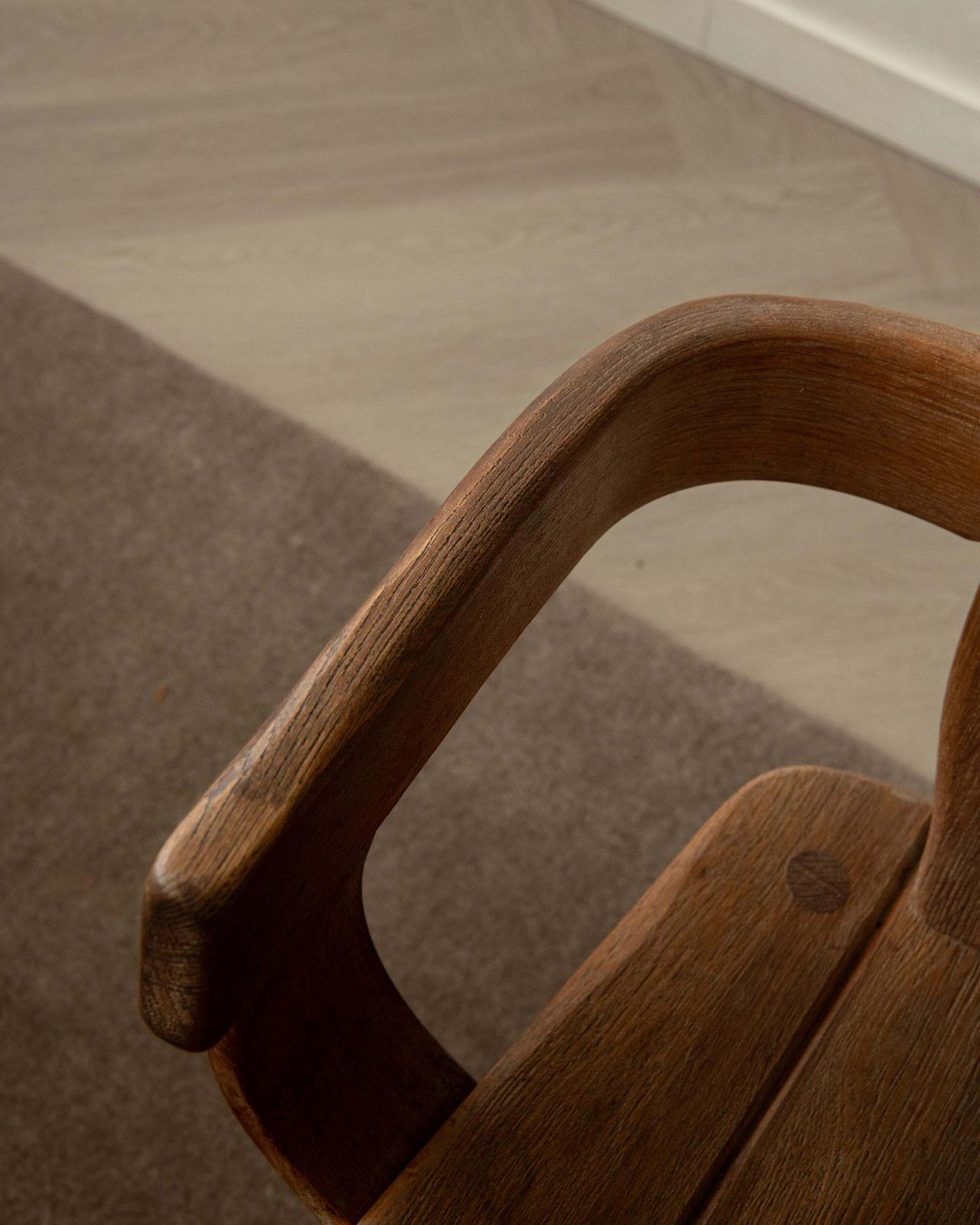 Furniture Brutalist Oak Armchair With Sculptural High Back By De Puydt, Beglium, 1960s photo