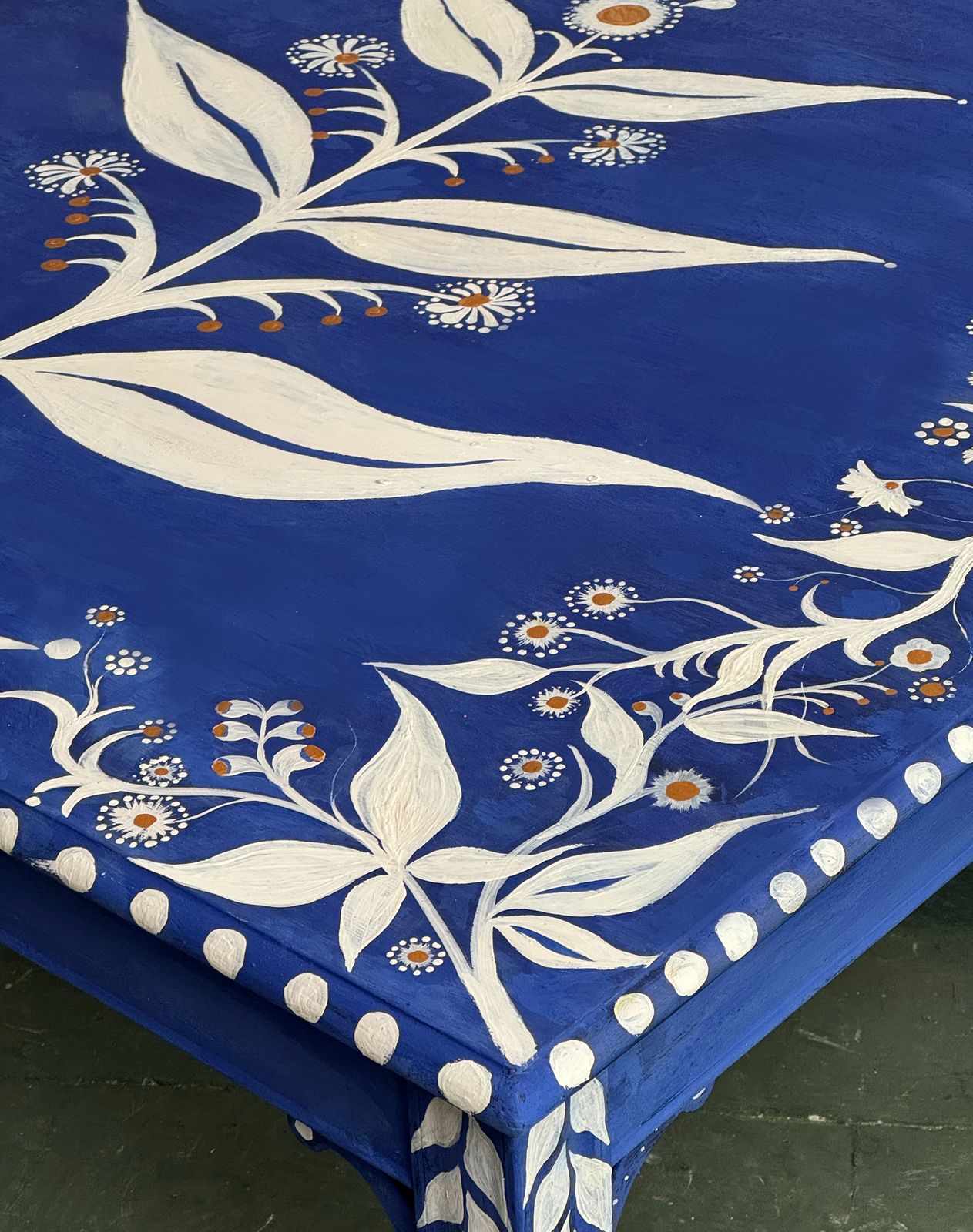 Hand Painted Floral Coffee Table In Frida Blue photo for sale