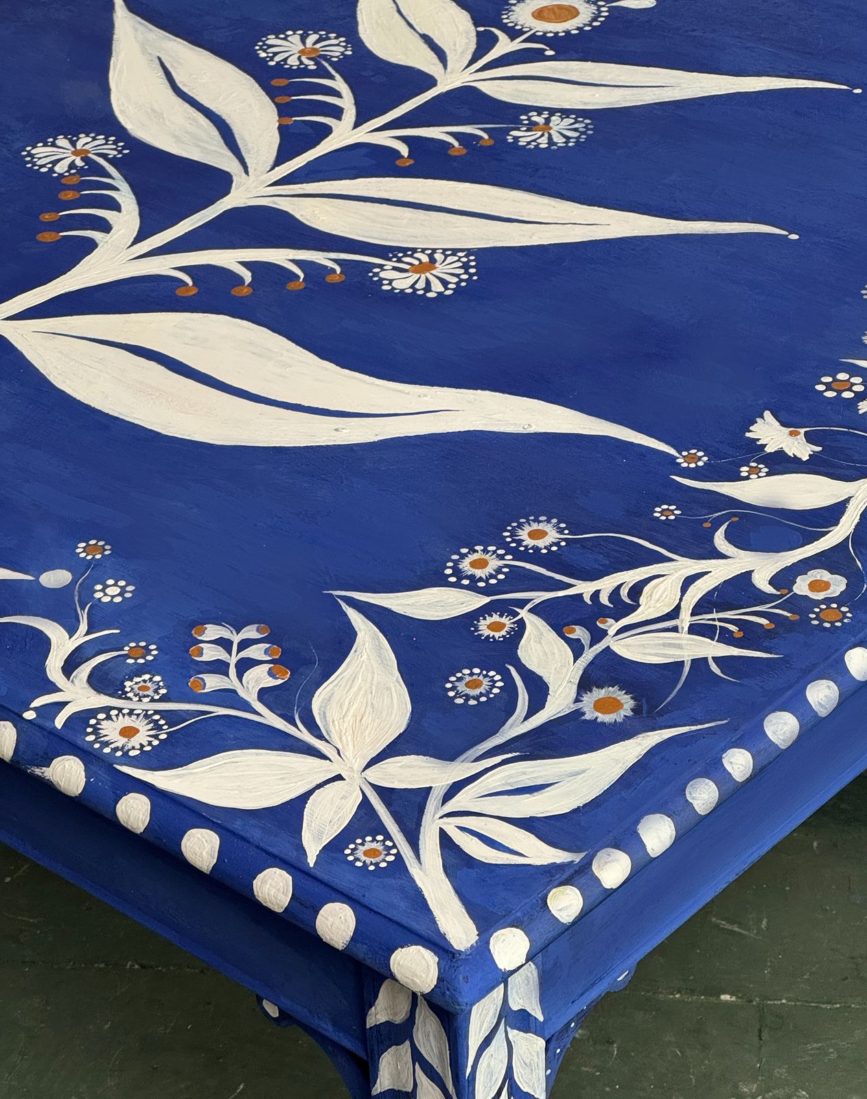 Hand Painted Floral Coffee Table In Frida Blue photo 500.0