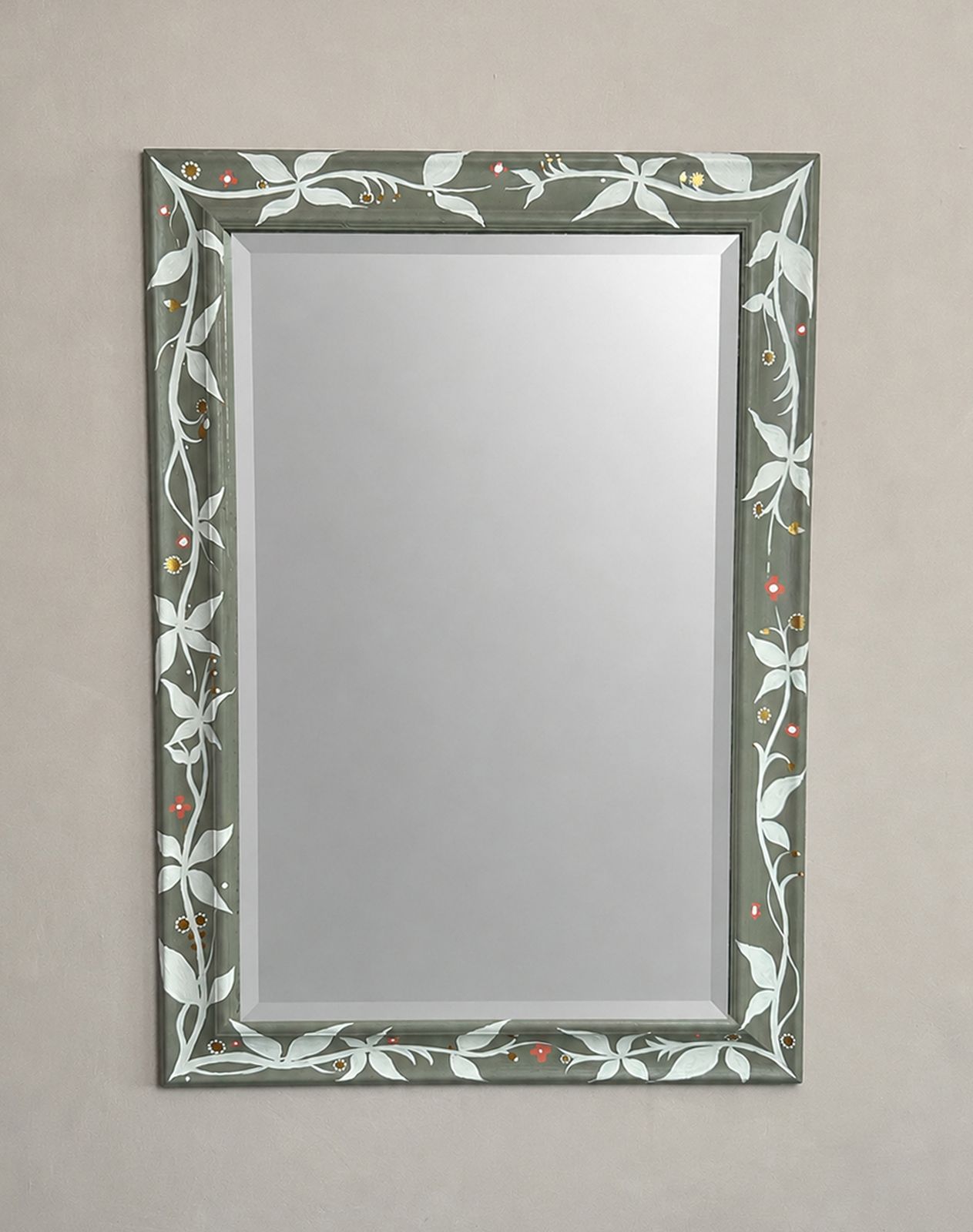 Hand Painted Botanical Mirror In French Linen Grey & Rococo White photo furniture