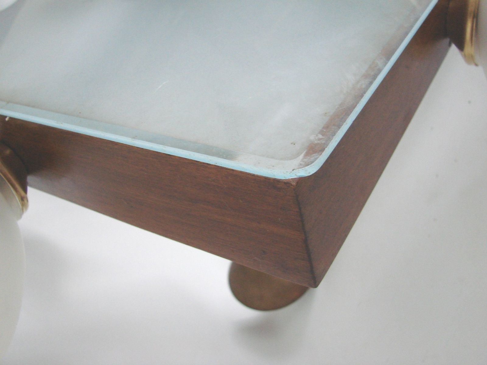 Mid-Century Vintage Hanglamp, jaren 1950, Messing, Hout en Matglas, 4x E14 photo vintage