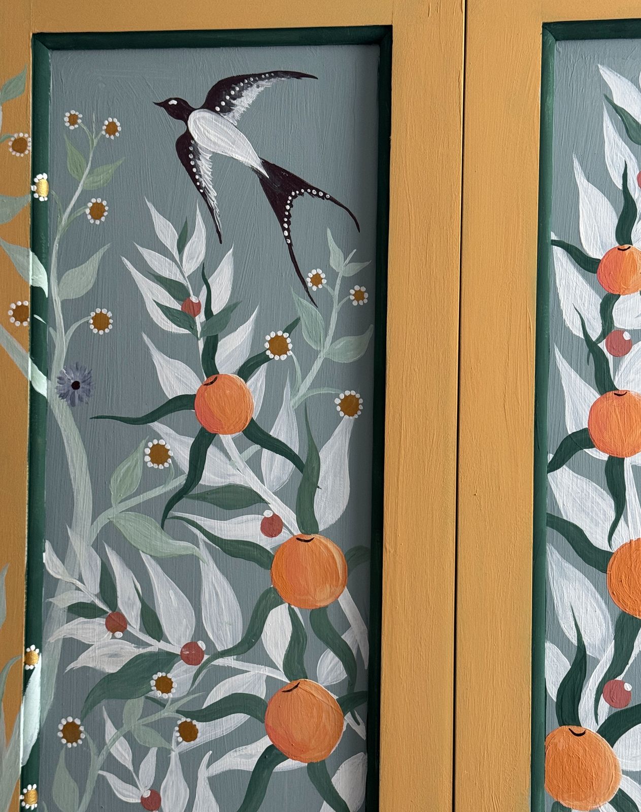 Hand Painted Chinoiserie Wardrobe With Parakeet & Botanical Design photo Furniture