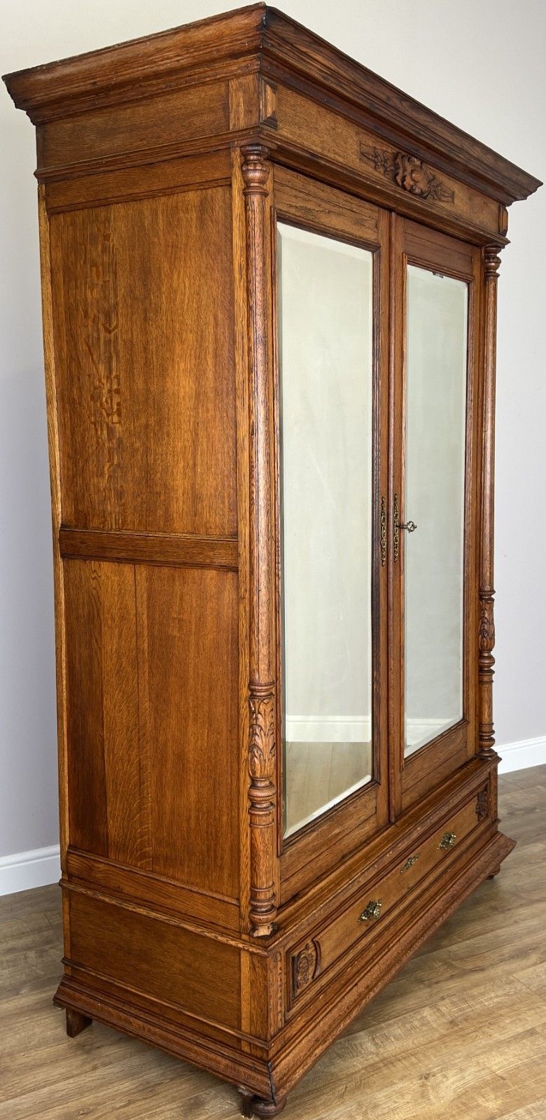 Wardrobe Antique French Oak Two Door Mirrored Carved Armoire Cabinet Lot 6120 photo furniture