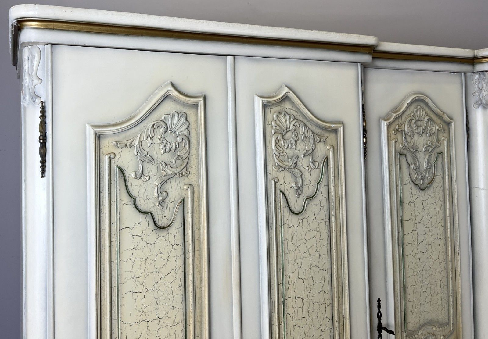 Wardrobe Vintage French Shabby Chic Five Door Carved Armoire Cabinet Lot 6121 photo Furniture