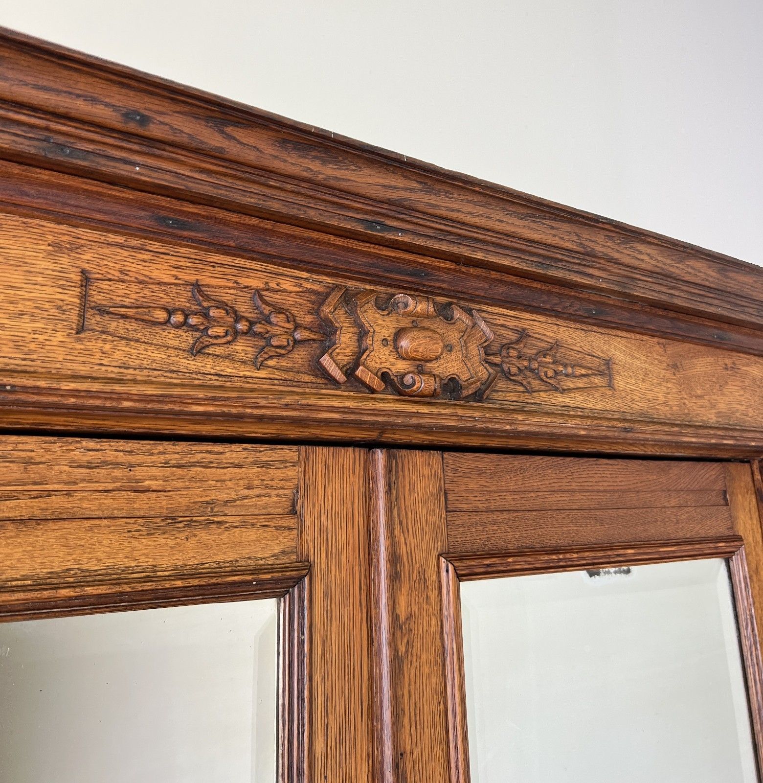 Wardrobe Antique French Oak Two Door Mirrored Carved Armoire Cabinet Lot 6120 photo Furniture