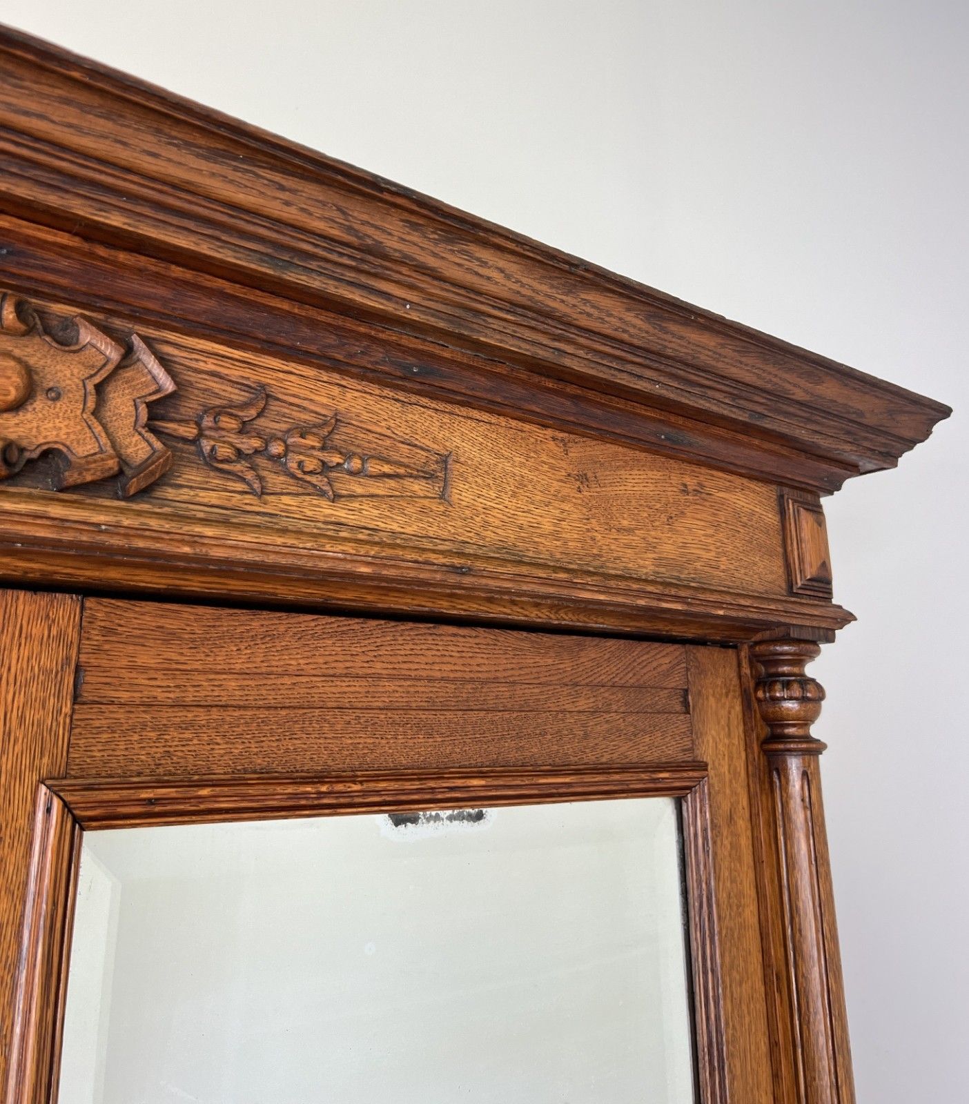 Wardrobe Antique French Oak Two Door Mirrored Carved Armoire Cabinet Lot 6120 photo 649.0