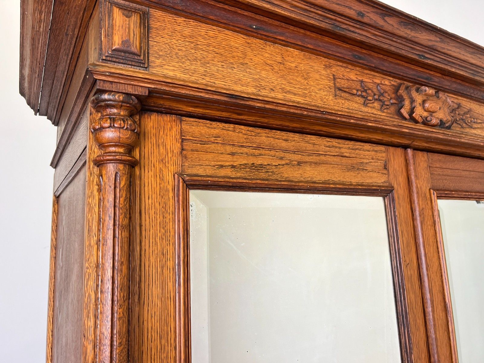 Wardrobe Antique French Oak Two Door Mirrored Carved Armoire Cabinet Lot 6120 photo vintage