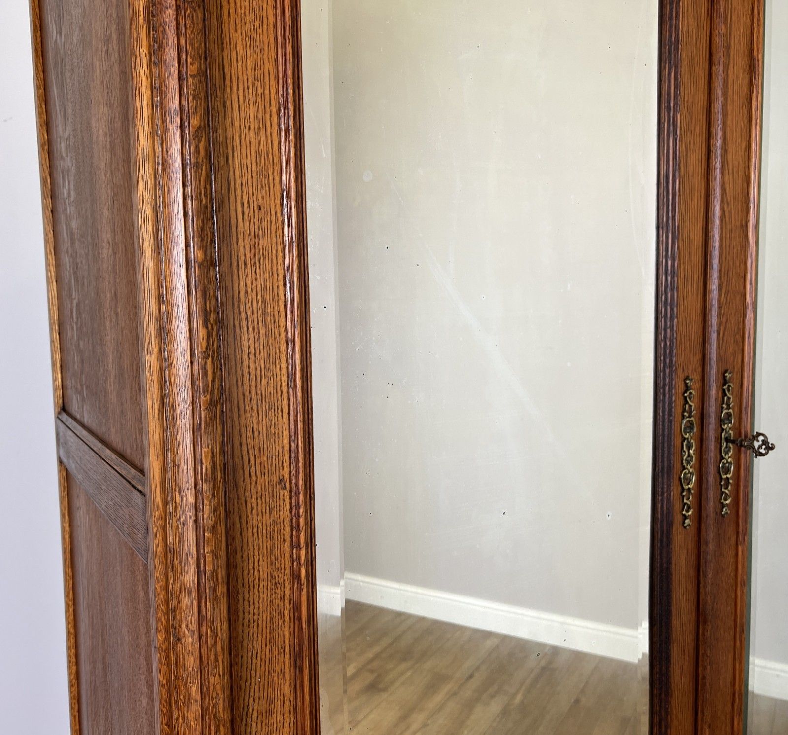 photo furniture Wardrobe Antique French Oak Two Door Mirrored Carved Armoire Cabinet Lot 6120