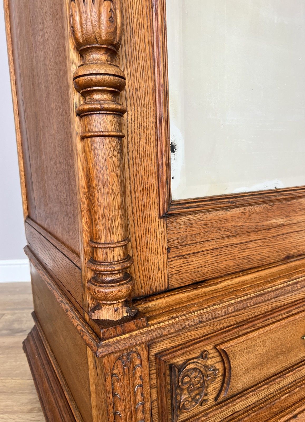 649.0 Wardrobe Antique French Oak Two Door Mirrored Carved Armoire Cabinet Lot 6120 photo
