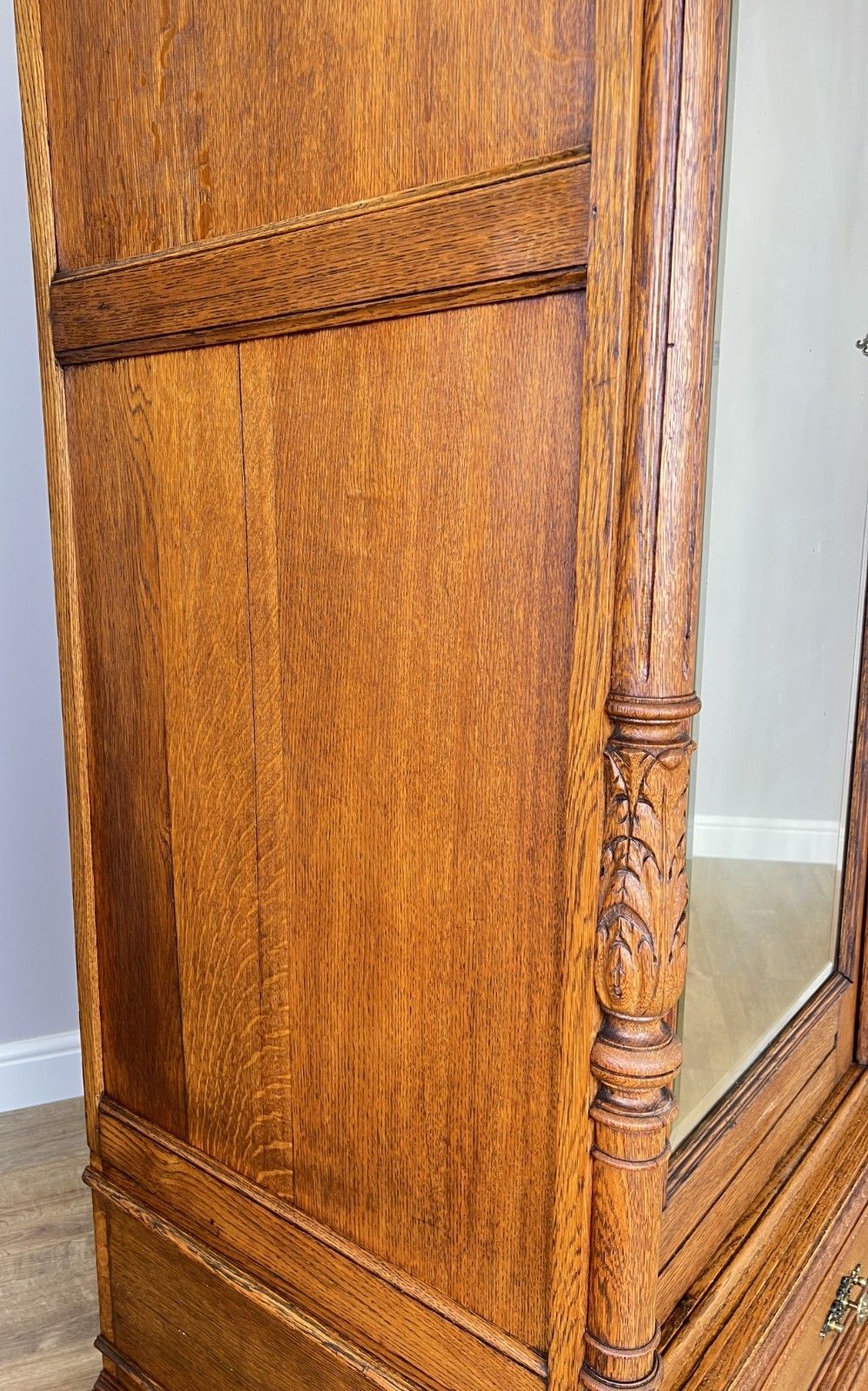 photo buy Wardrobe Antique French Oak Two Door Mirrored Carved Armoire Cabinet Lot 6120
