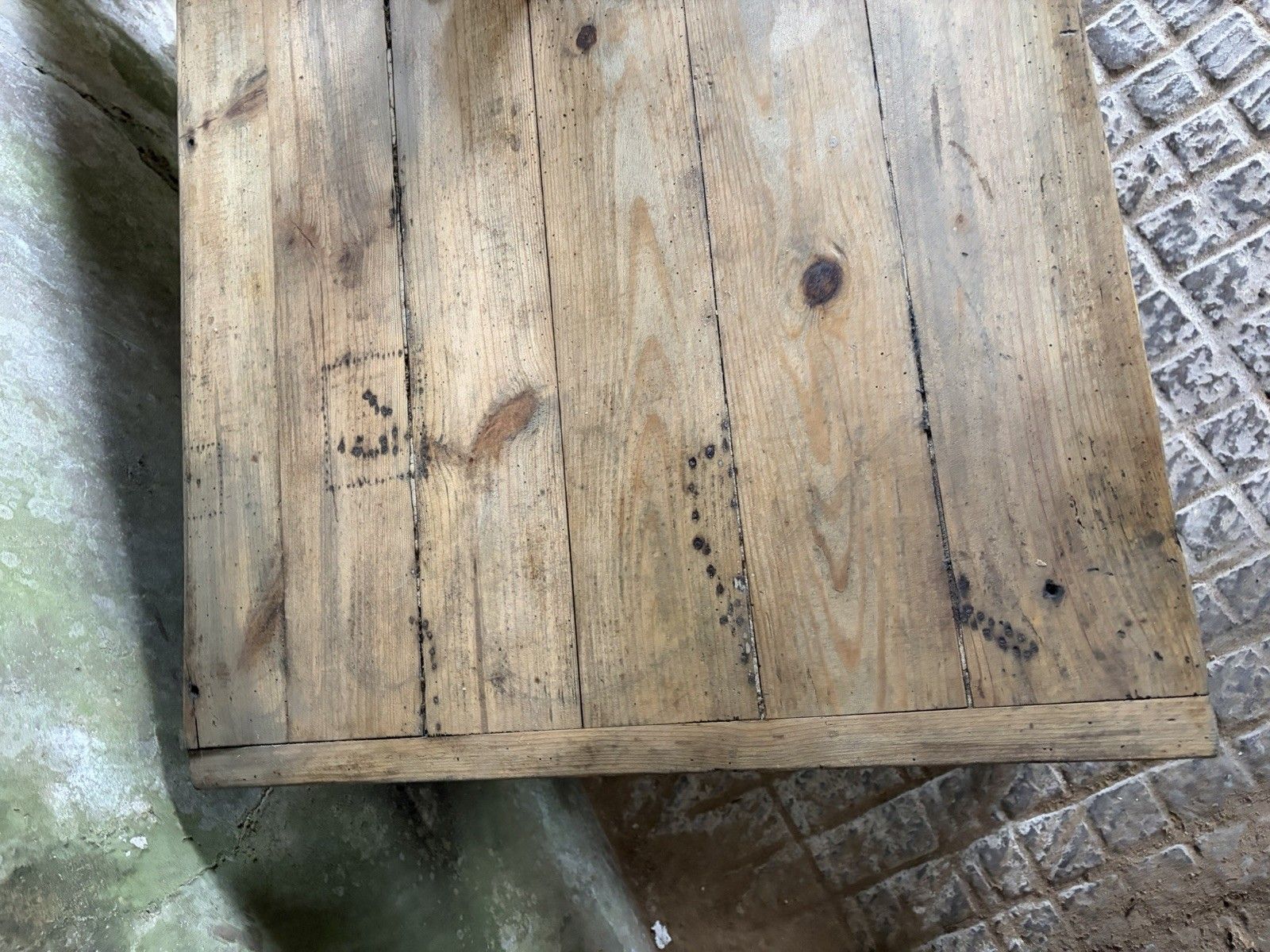Antique French Farmhouse Kitchen Island Table — Pine & Oak, Two Drawers, 192cm photo vinterior