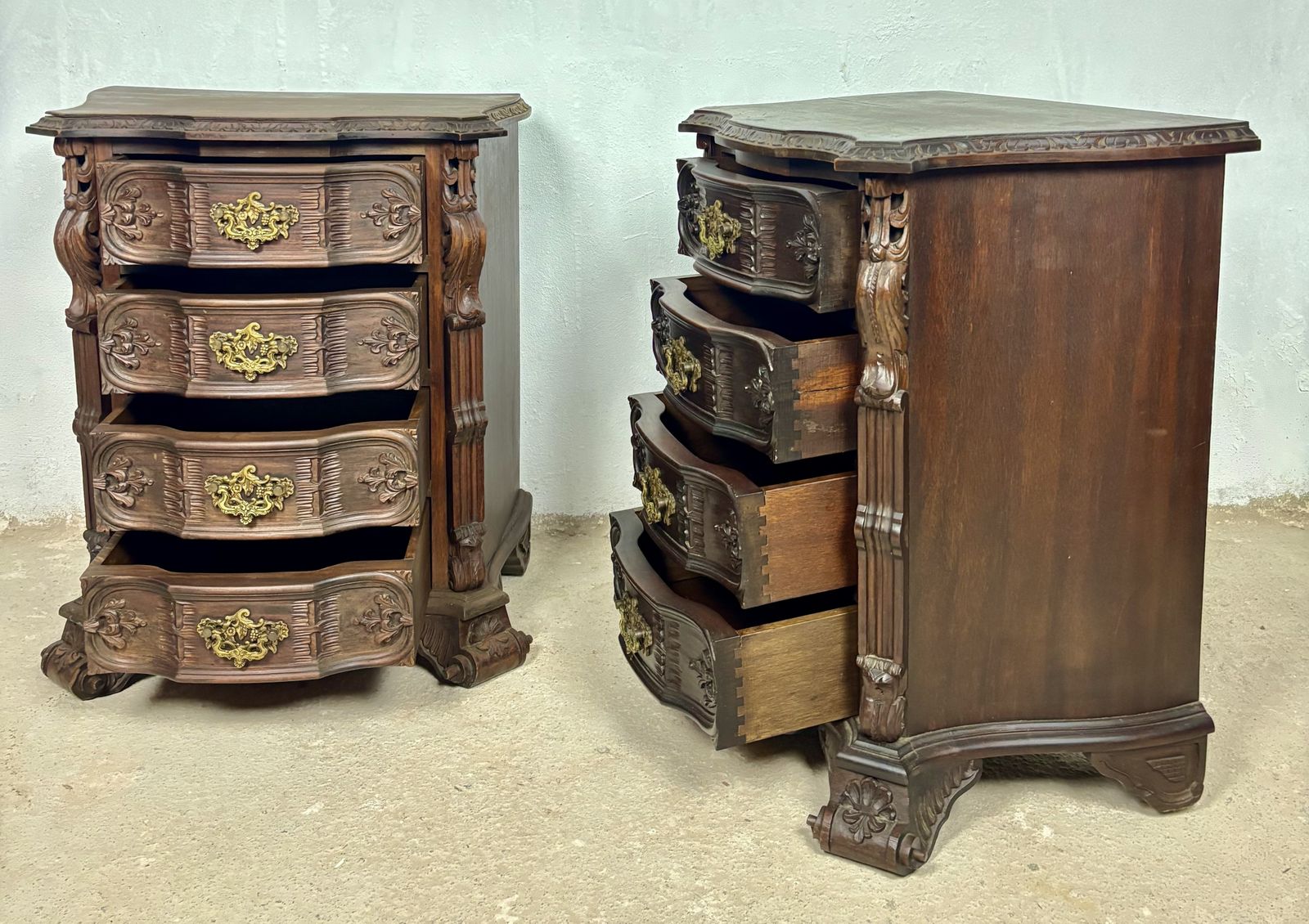 3290.0 Pair Of Carved Wood Bedside Cabinets, 1930s photo