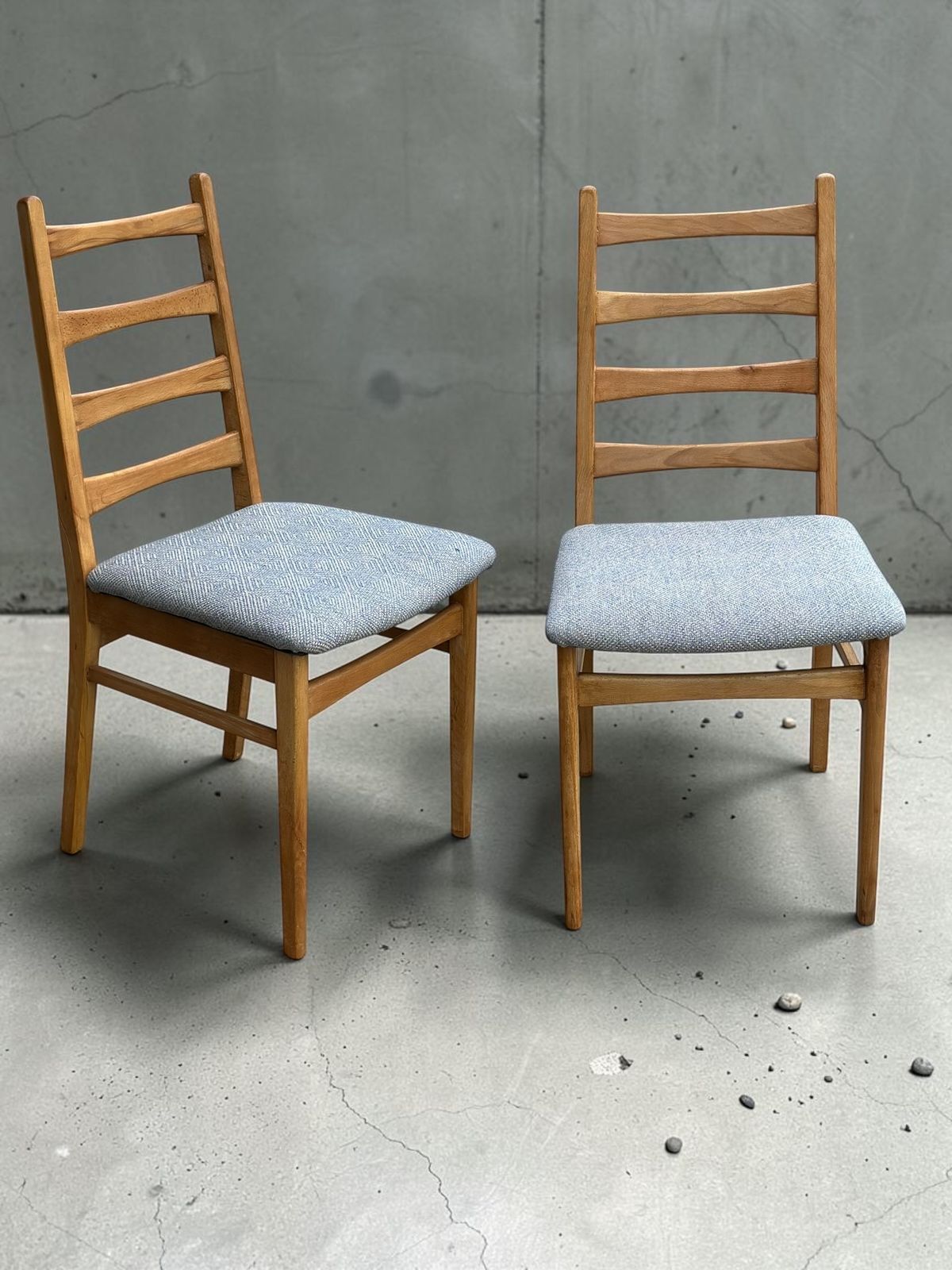 Pair Of Vintage East German Ladderback Dining Chairs In Blue Linwood Upholstery photo 295.0