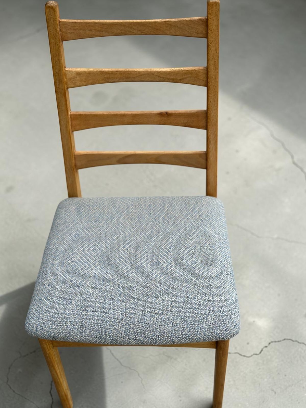 Pair Of Vintage East German Ladderback Dining Chairs In Blue Linwood Upholstery photo buy