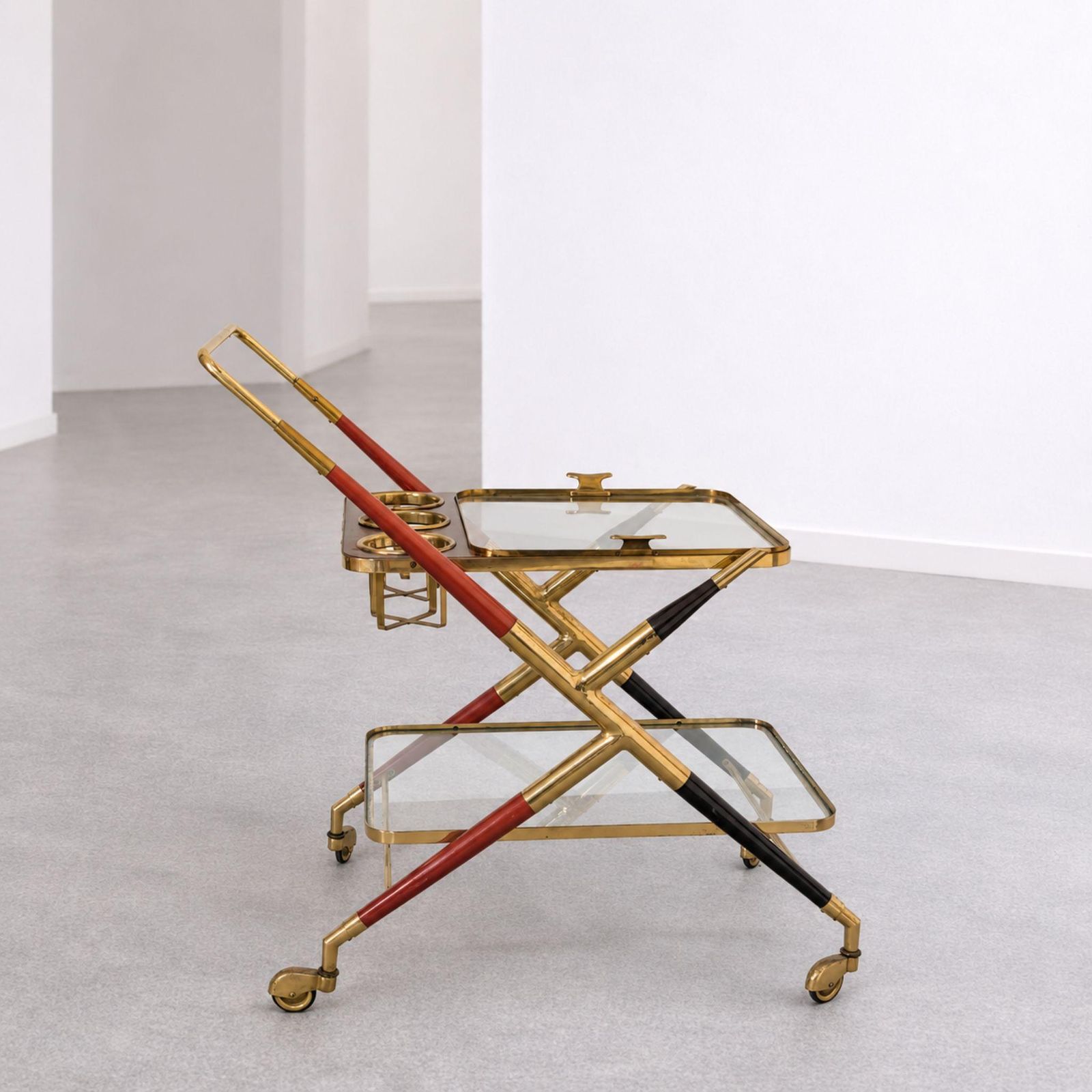 Italian Mid Century Modern Bar Cart Brass Glass Tray By Cesare Lacca, 1950s photo Home Decor