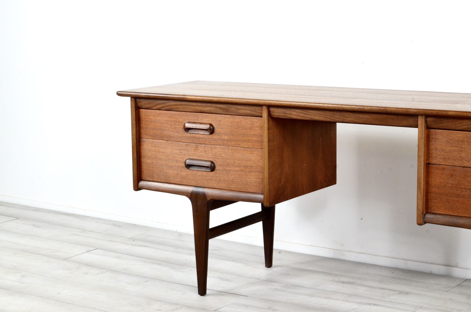 Midcentury Afromosia Desk From A. Younger Designed By John Herbert. Vintage Modern / Retro / Danish Style. photo for sale