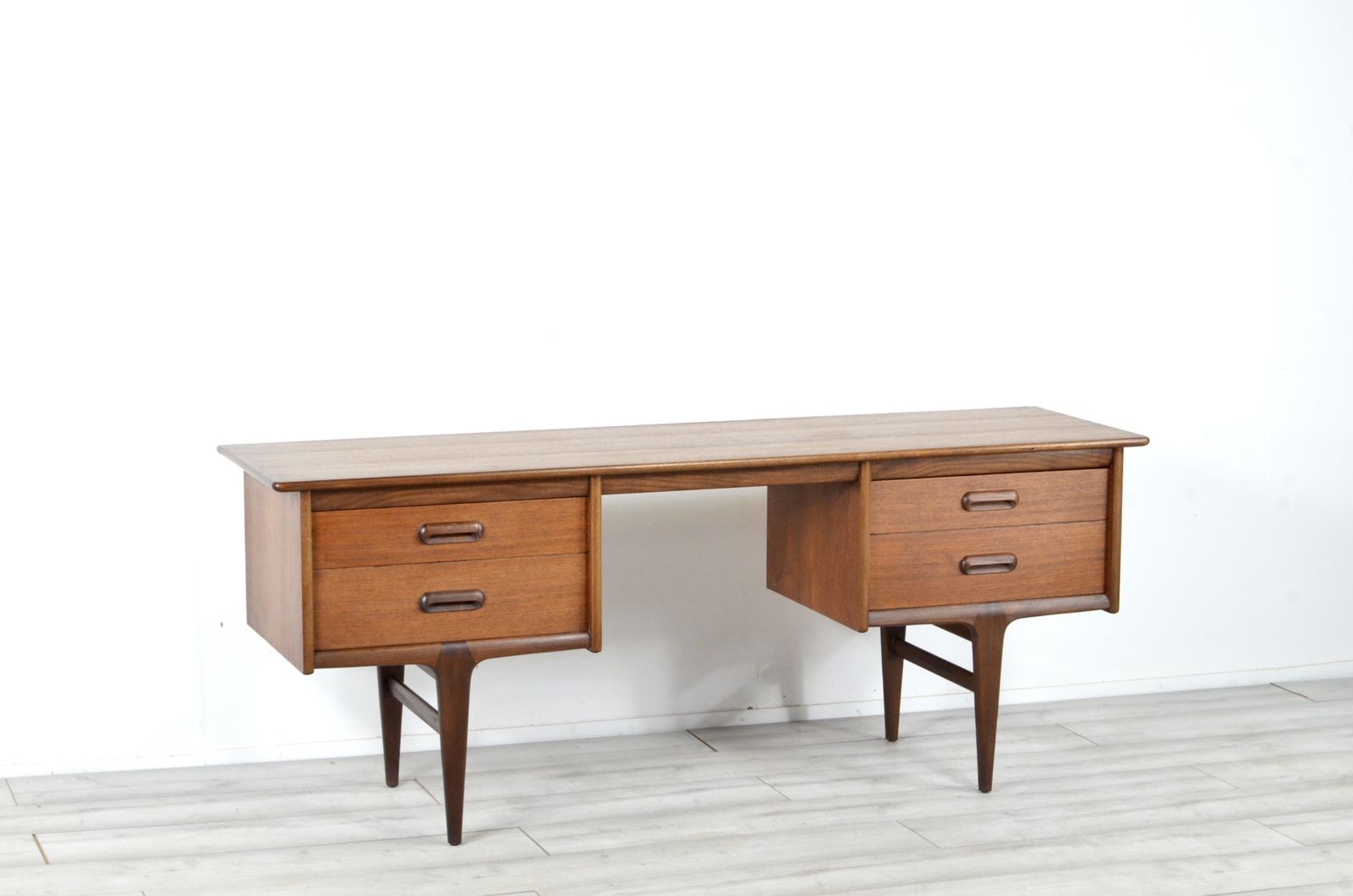 Midcentury Afromosia Desk From A. Younger Designed By John Herbert. Vintage Modern / Retro / Danish Style. photo Furniture
