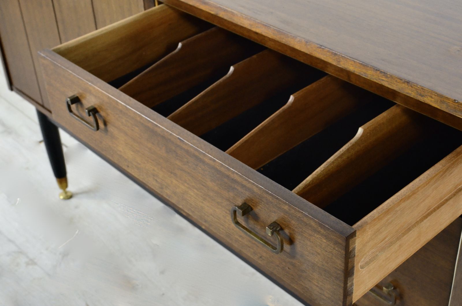 Midcentury G Plan 'E Gomme' Sideboard In Walnut And Brass. Vintage Modern / Mid Century / Danish Style. photo vinterior