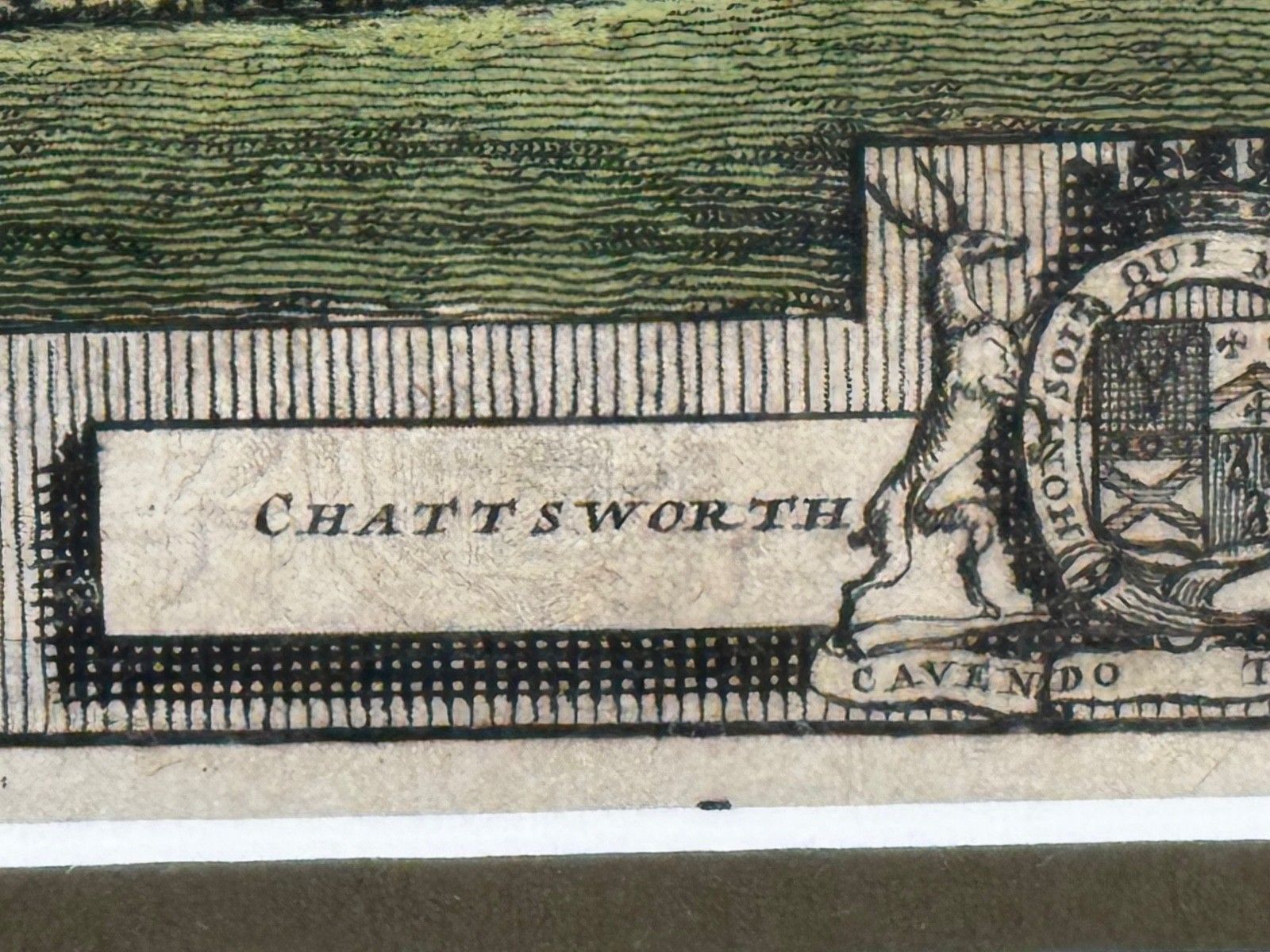 Chatsworth House, Derbyshire, 18e-eeuwse kopergravure naar Leonard Knyff photo vintage