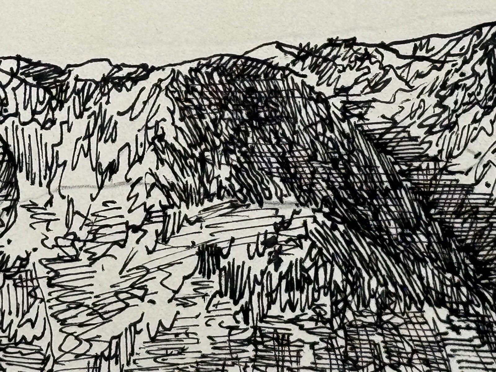 photo vintage Mid-Century pentekening Low Fell From Lanthwaite Hill Lake District, gesigneerd door Alfred Wainwright