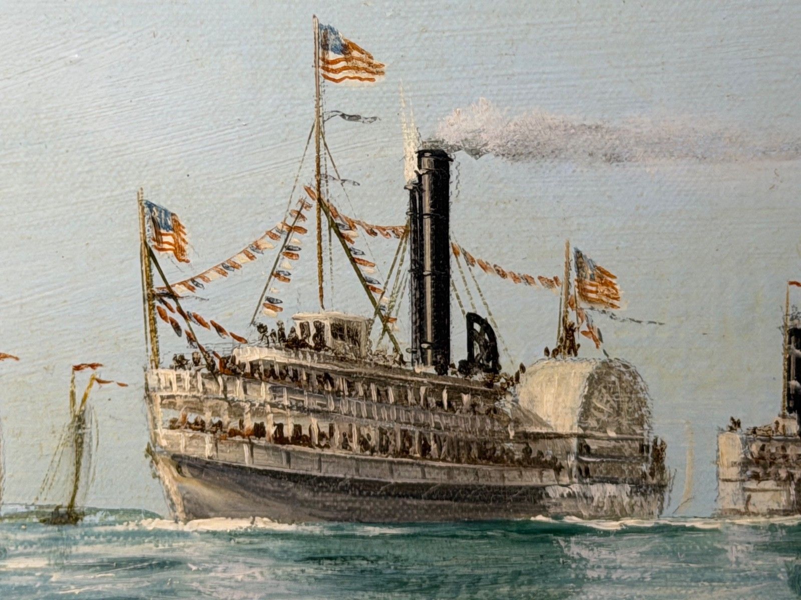 photo vinterior Marine 20th Century Oil On Canvas Framed Painting The America's  Cup 1881 Yacht Race Signed John Bentham Dinsdale