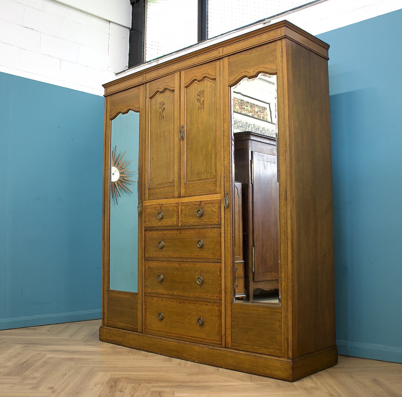 Antique Edwardian Mahogany And Satinwood Wardrobe, 1910s #1777 photo Furniture