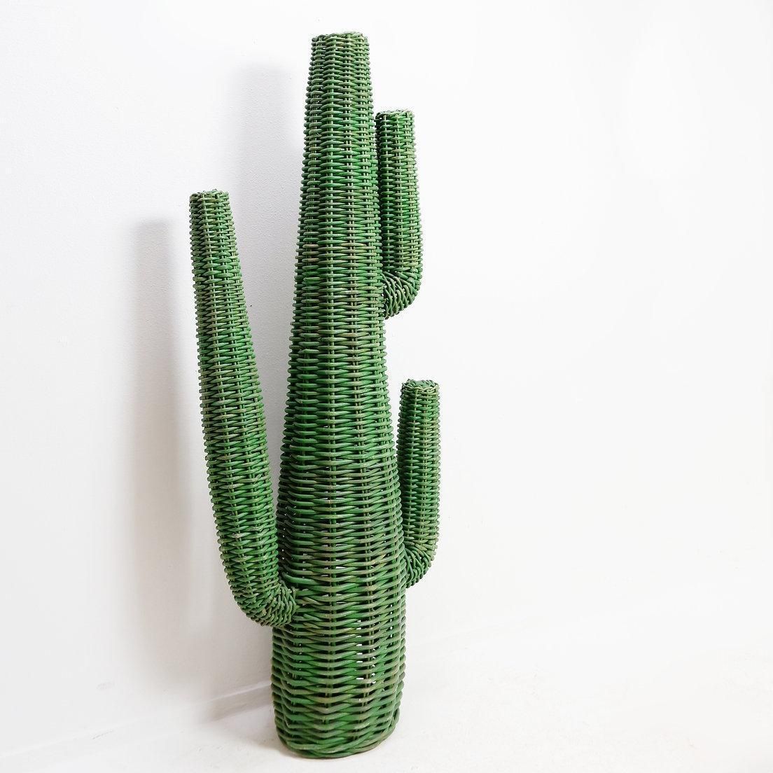 Hand Woven Rattan Saguaro Cactus Sculpture 1970s photo furniture