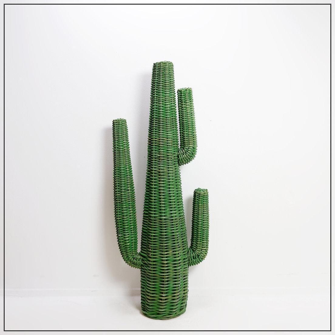 photo buy Hand Woven Rattan Saguaro Cactus Sculpture 1970s
