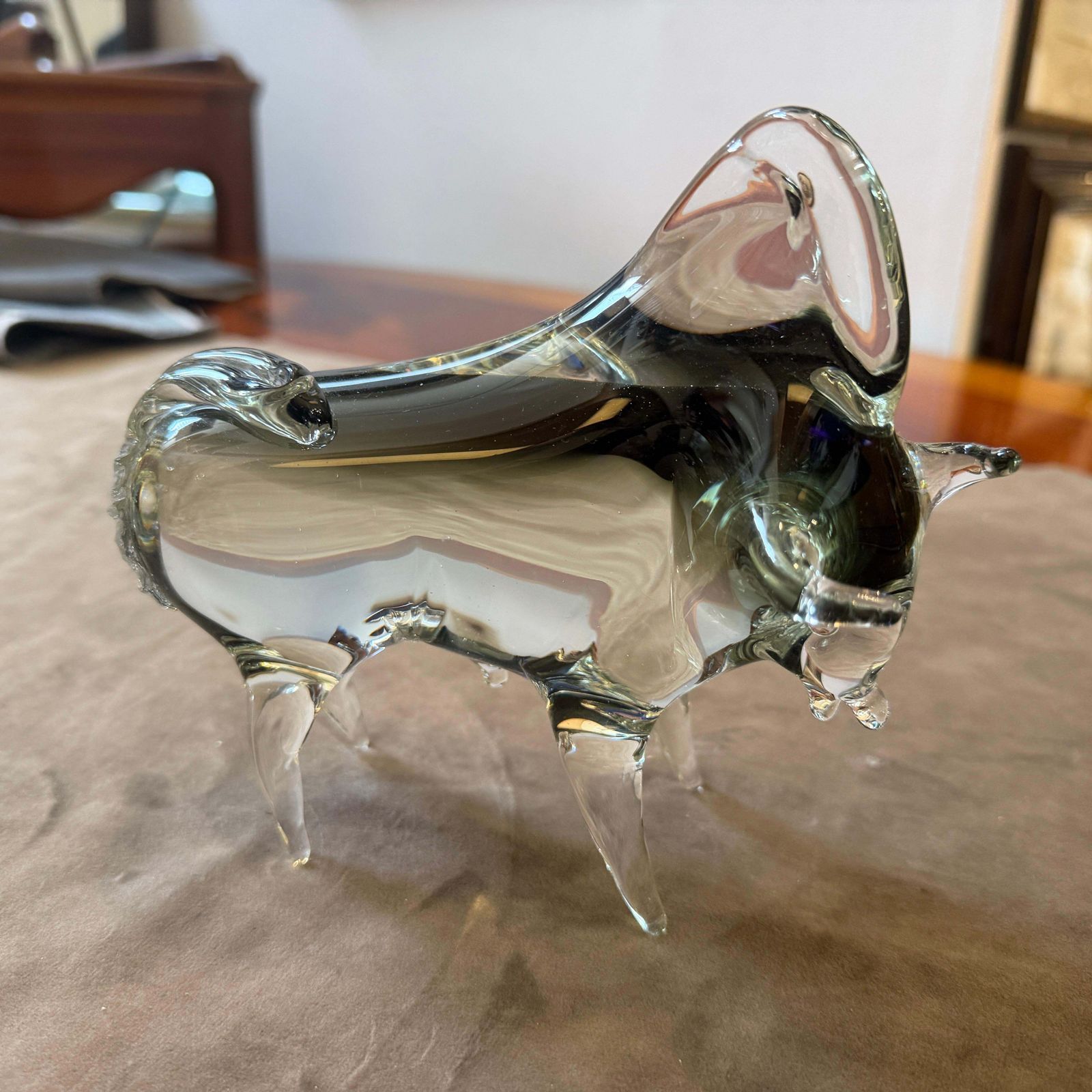 1980s Modern Gray And Black Murano Glass Bull By Vincenzo Nason photo vintage