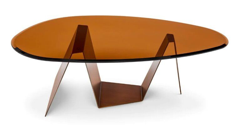 Eichholtz Lavello Coffee Table In Dark Brass & Brown Glass photo for sale