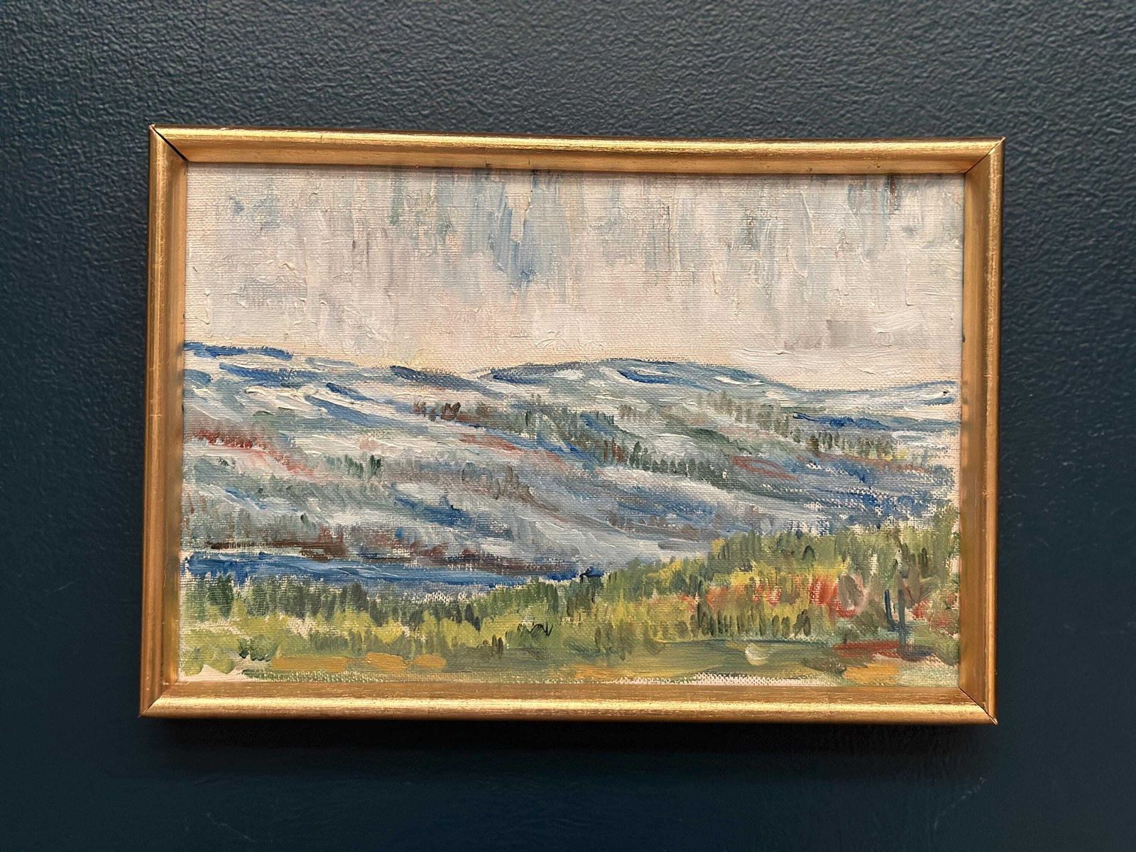 Mid Century Oil On Canvas Landscape By Unknown Artist Vintage & Framed – 33 × 22 Cm