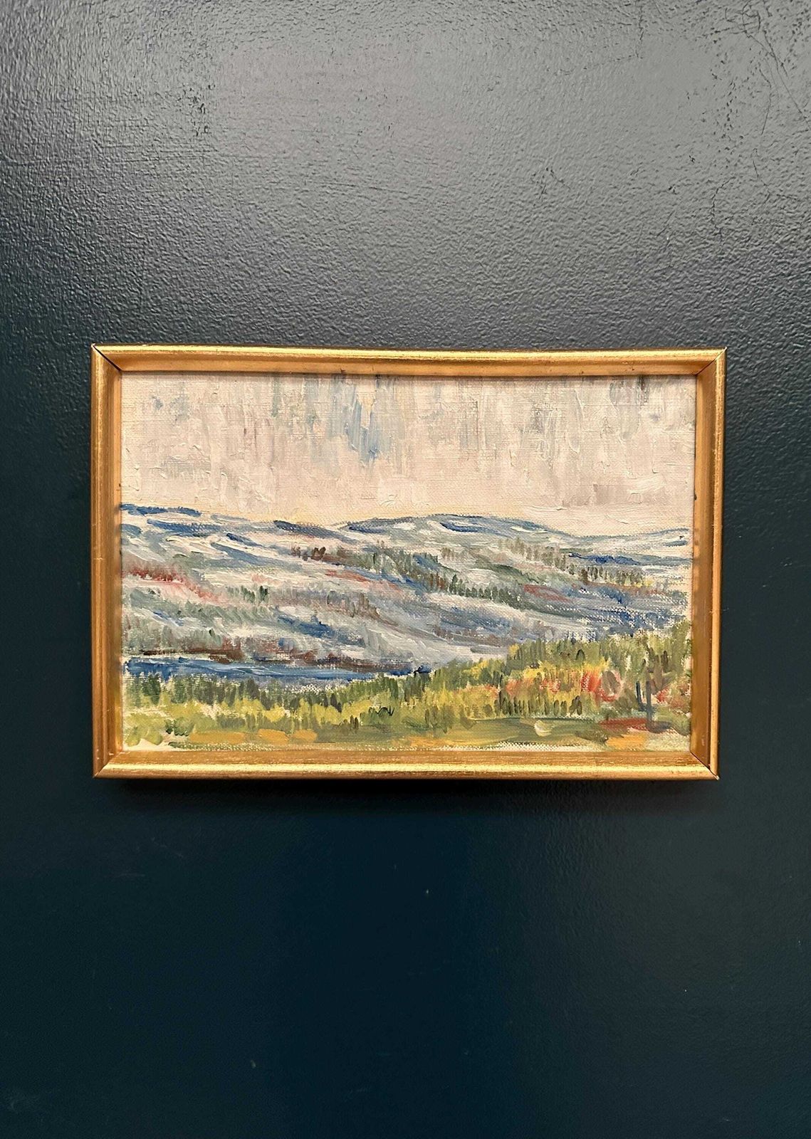 photo furniture Mid Century Oil On Canvas Landscape By Unknown Artist Vintage & Framed – 33 × 22 Cm
