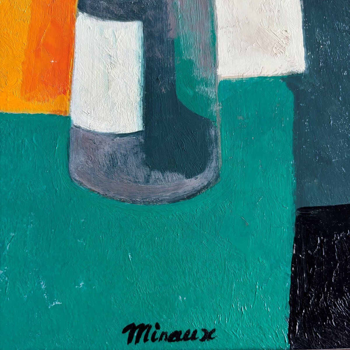 André Minaux, Still Life, Oil On Cardboard photo vintage