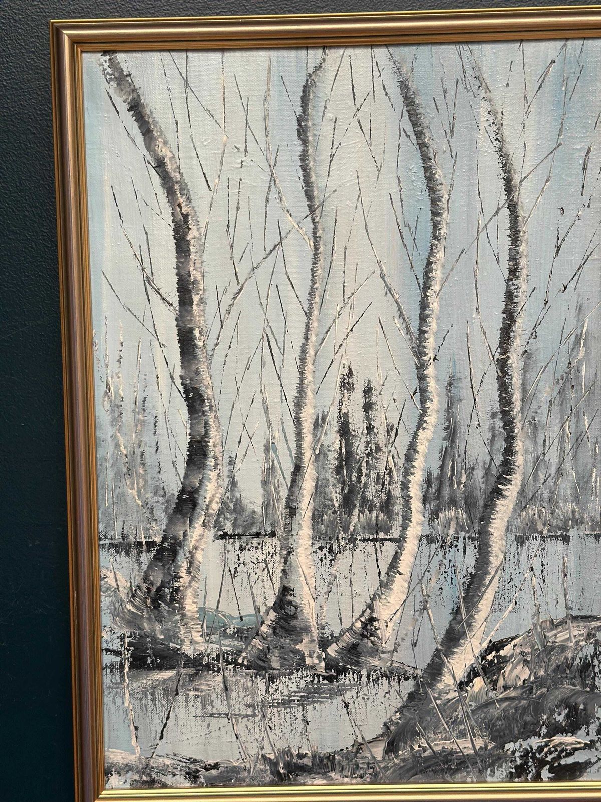 Mid Century Scandinavian Oil Painting – Trees By Gunnar Lundén Vintage & Framed 42 × 57 Cm photo Art