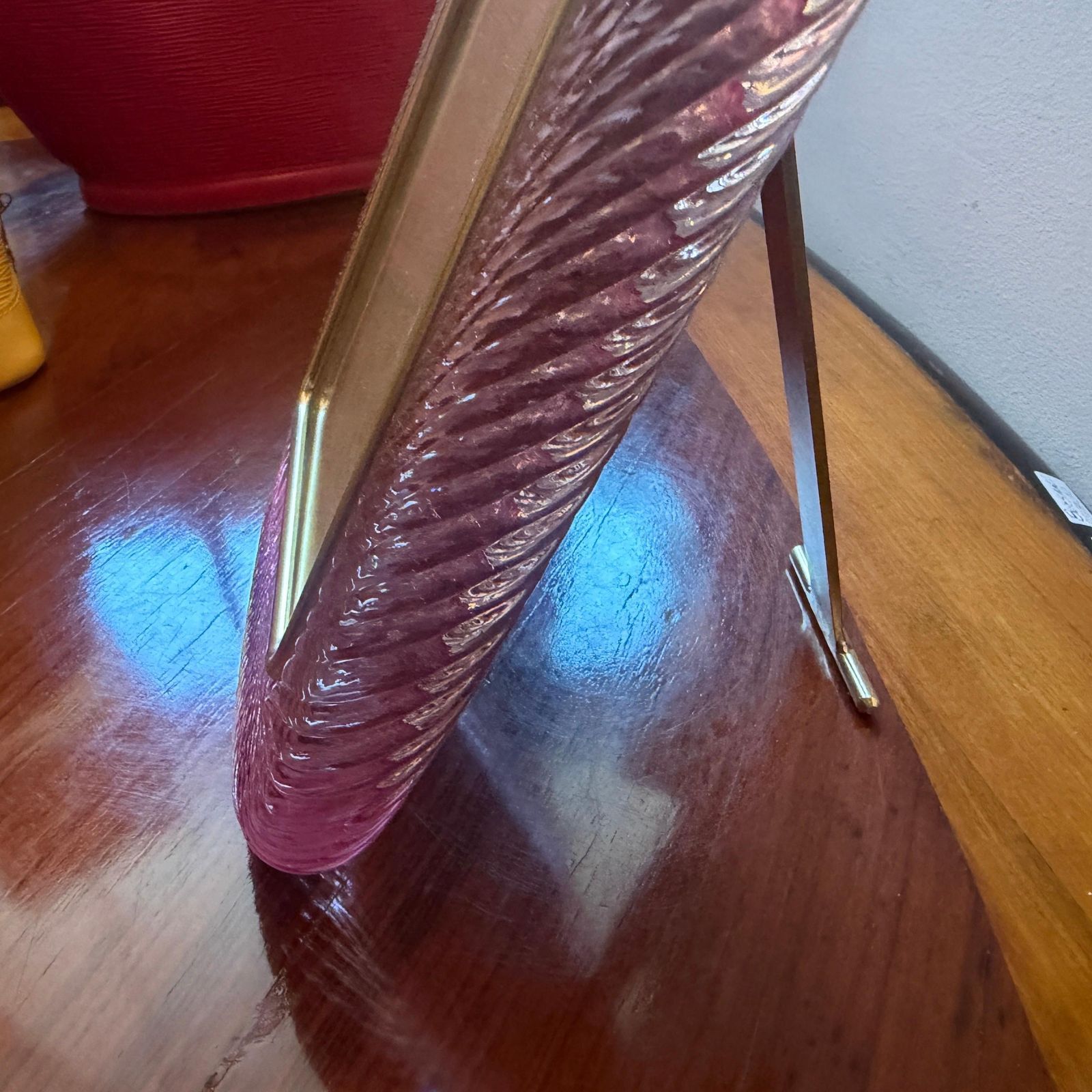 1990s Barovier Style Art Deco Pink Murano Glass And Brass Picture Frame photo 1435.0