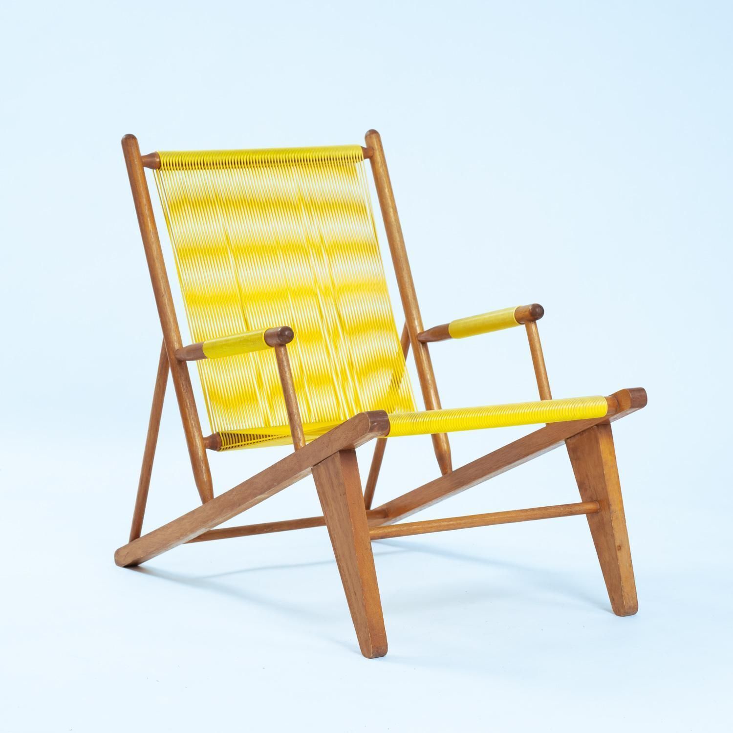 2 Beechwood Yellow 'Spaghetti' Armchairs Garden Lounge Chairs, 1960s photo Furniture