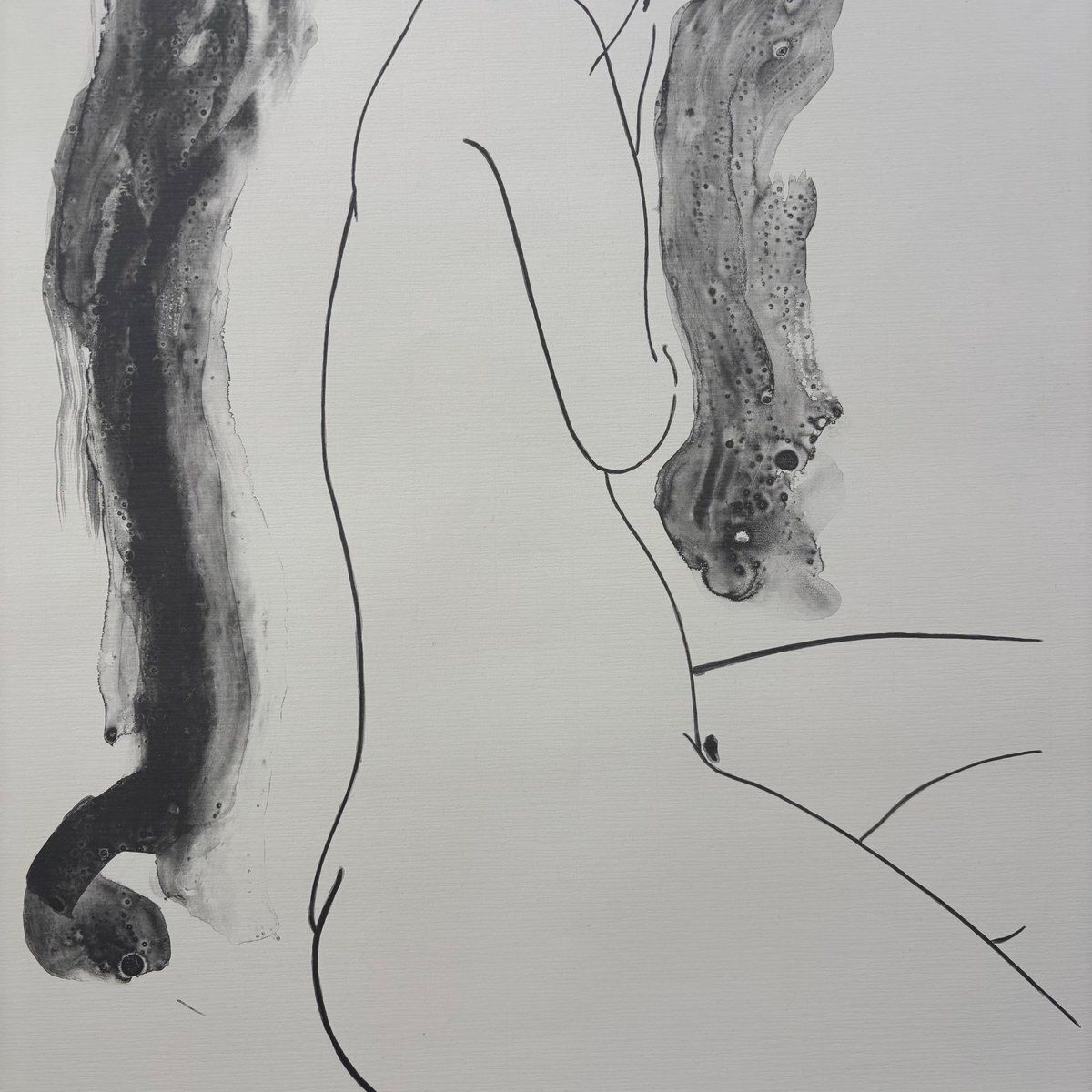 Alain Bonnefoit Large Japanese Sumi E Style Nude 1991 Lithograph photo Art