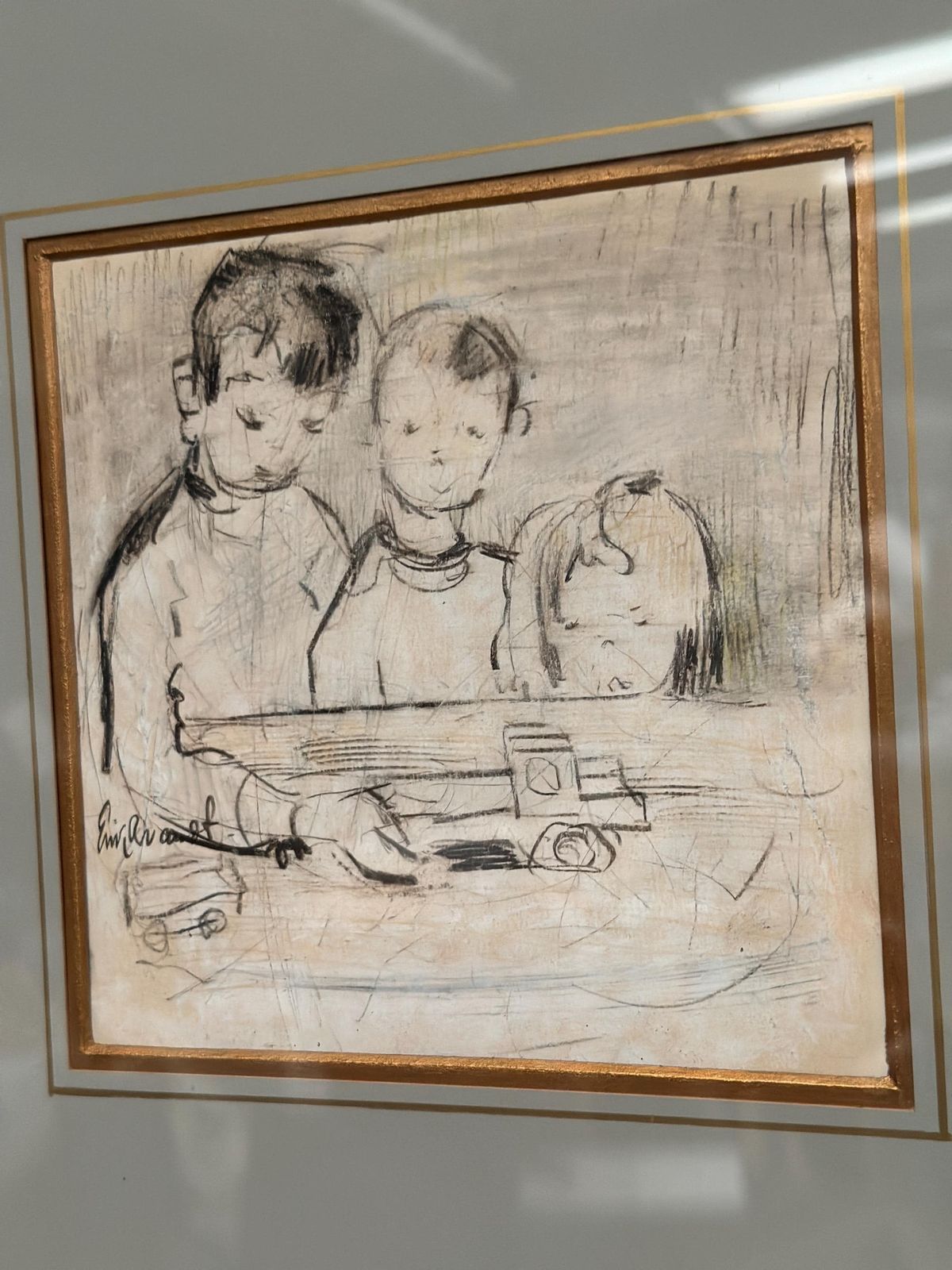 Art Mid Century Drawing On Paper – “Three Figures” By Erik Brandt   Framed & Glazed 37 × 37 Cm photo