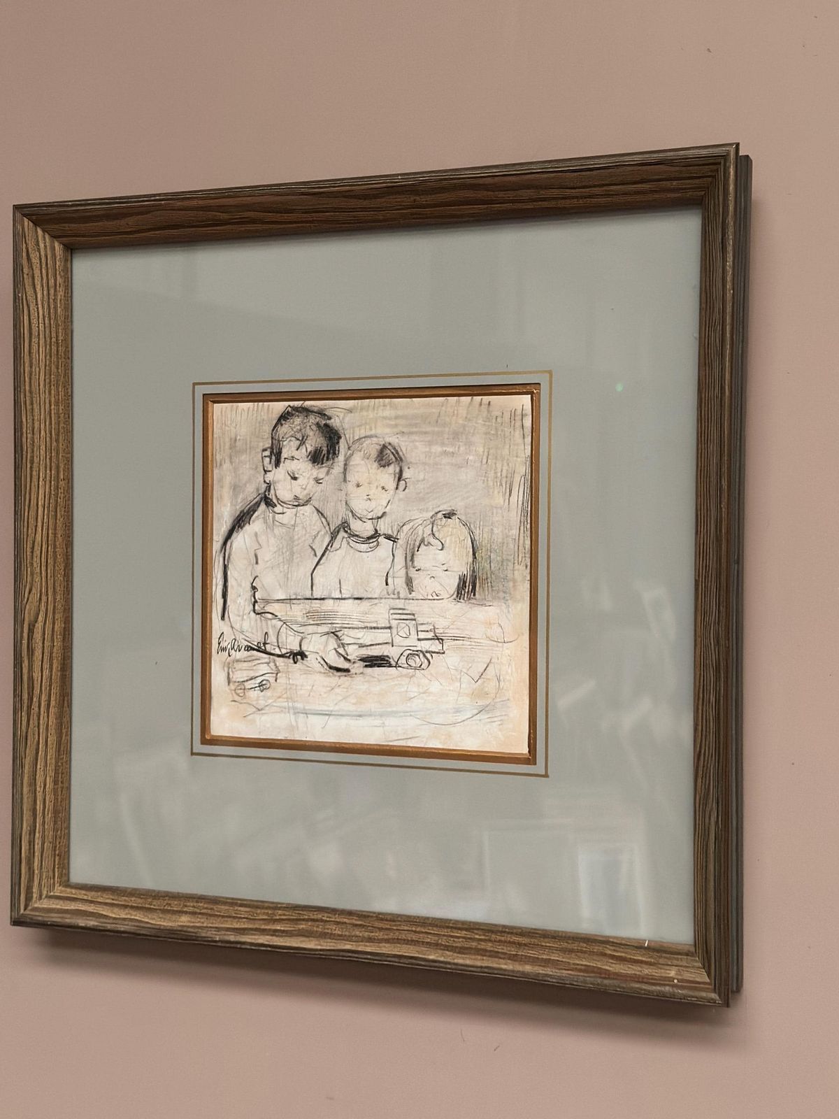 175.0 Mid Century Drawing On Paper – “Three Figures” By Erik Brandt   Framed & Glazed 37 × 37 Cm photo