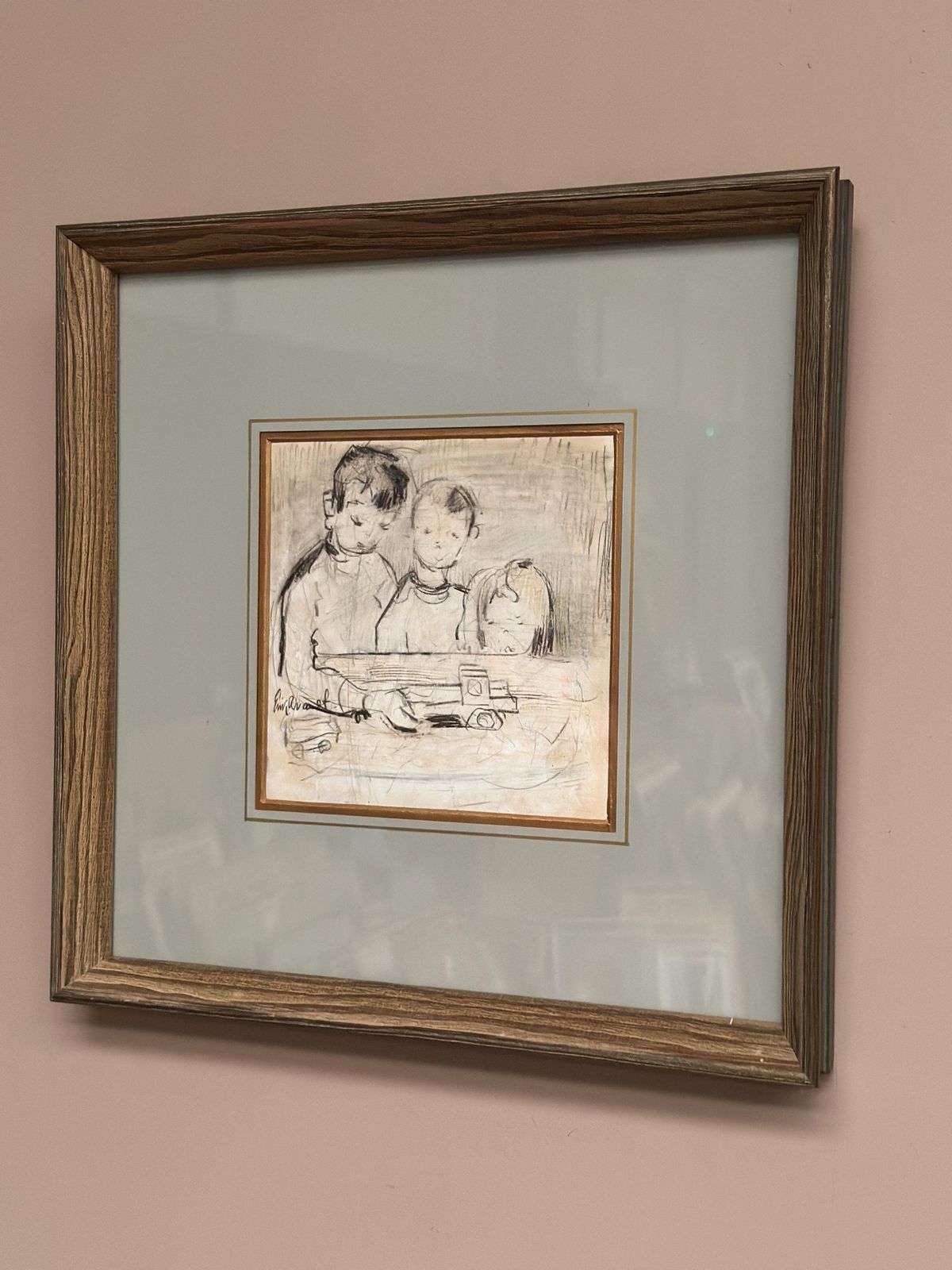 photo buy Mid Century Drawing On Paper – “Three Figures” By Erik Brandt   Framed & Glazed 37 × 37 Cm