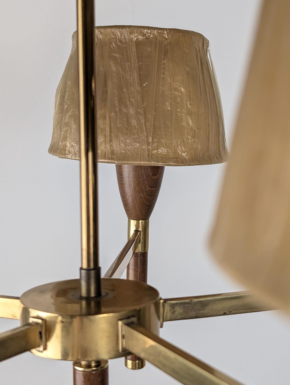 Danish Five Arm Lamp In Wood And Brass, 1950s photo furniture