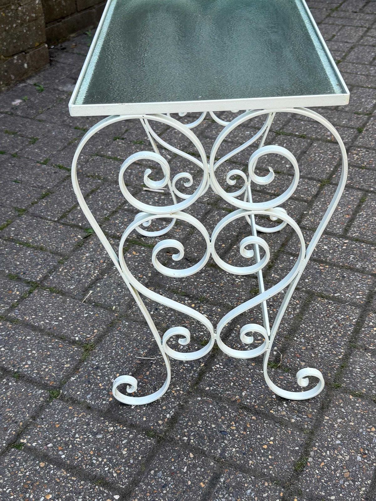 Vintage 1970s Wrought Iron Side Table With Textured Glass Top L photo 200.0