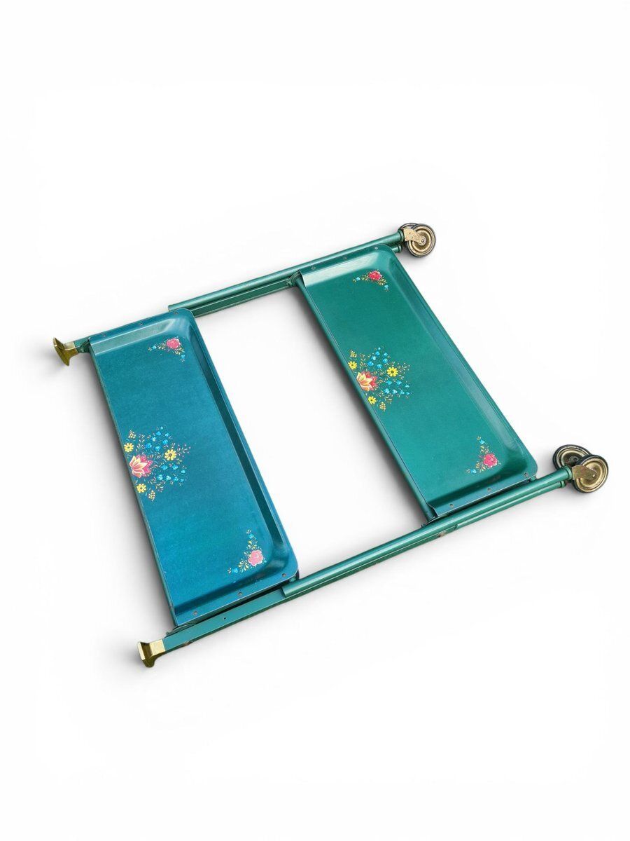 photo furniture Folding Green Trolley With Floral Decor, 1960s 1970s